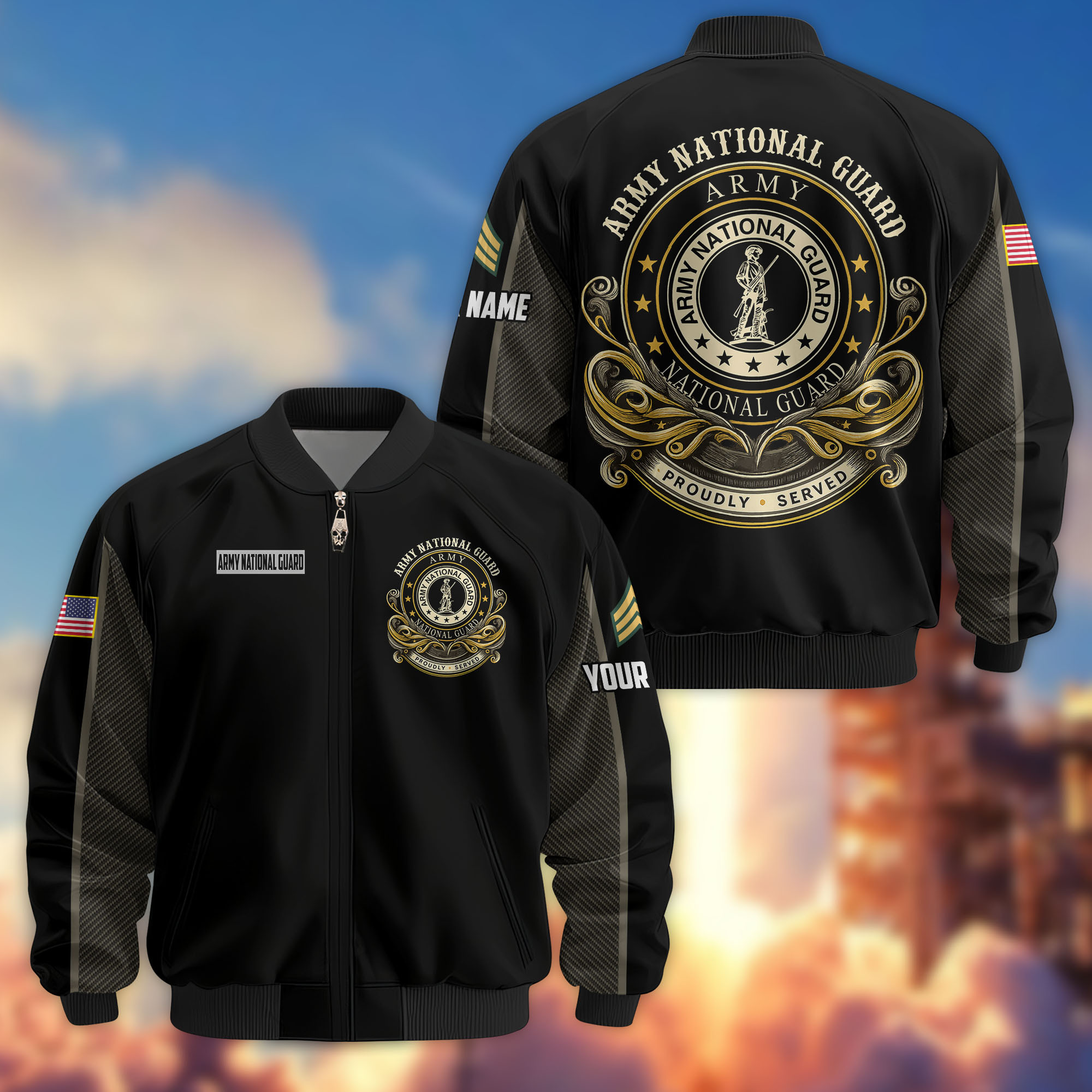 Premium Custom US Army National Guard Veteran Bomber Jacket VPVC805108, Gifts For Army National Guard Veteran, Gifts On Father’s Day, Veterans Day