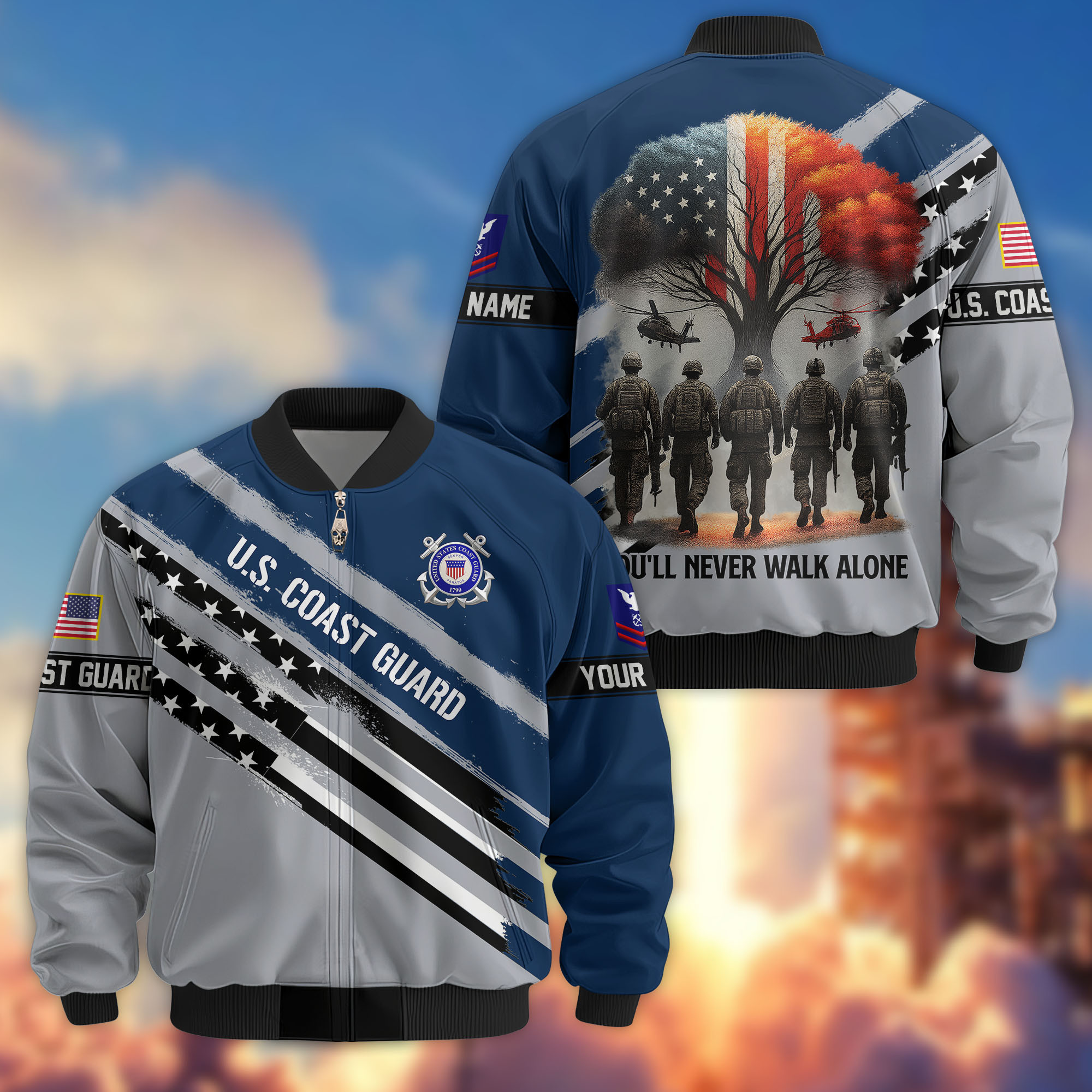 Premium Custom USCG Veteran Bomber Jacket VPVC805205, Gifts For Coast Guard Veteran, Gifts On Father’s Day, Veterans Day