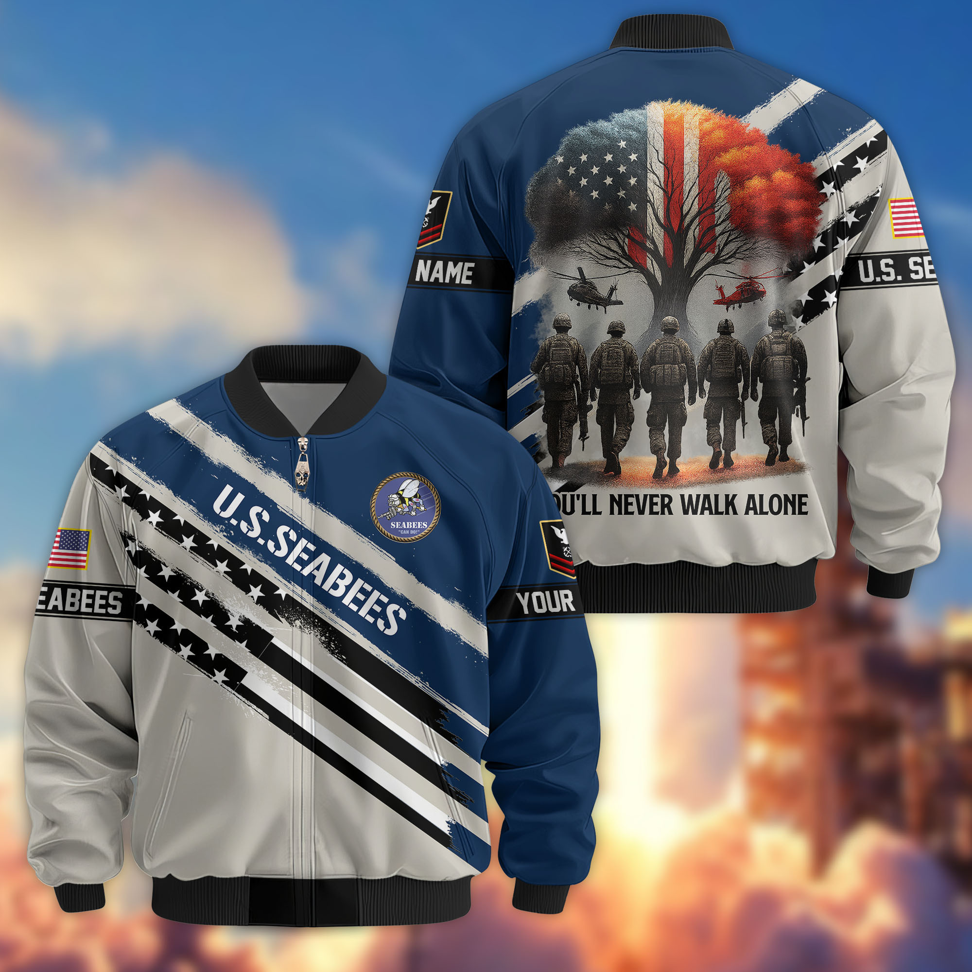 Premium Custom US Seabees Bomber Jacket VPVC805209, Gifts For Seabees Veteran, Gifts On Father’s Day, Veterans Day