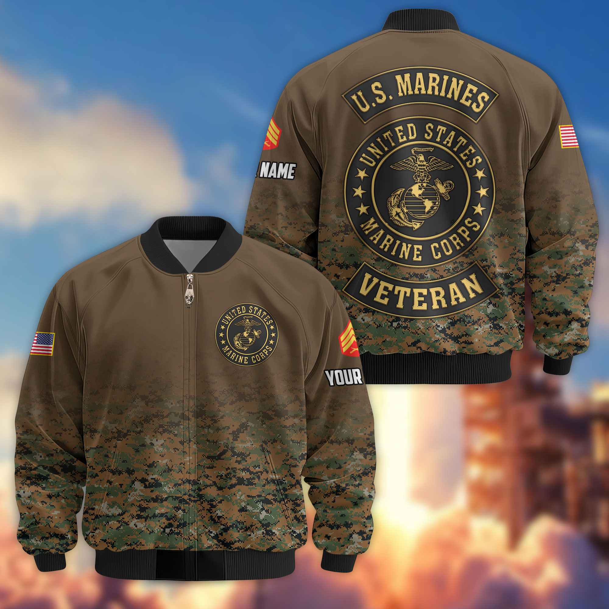Premium Custom USMC Veteran Bomber Jacket VPVC805703, Gifts For US Marine Veteran, Gifts On Father’s Day, Veterans Day