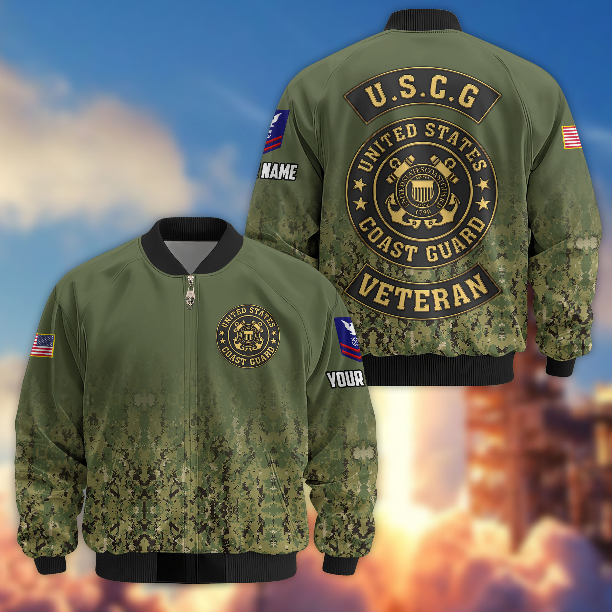 Premium Custom USCG Veteran Bomber Jacket VPVC805705, Gifts For Coast Guard Veteran, Gifts On Father’s Day, Veterans Day