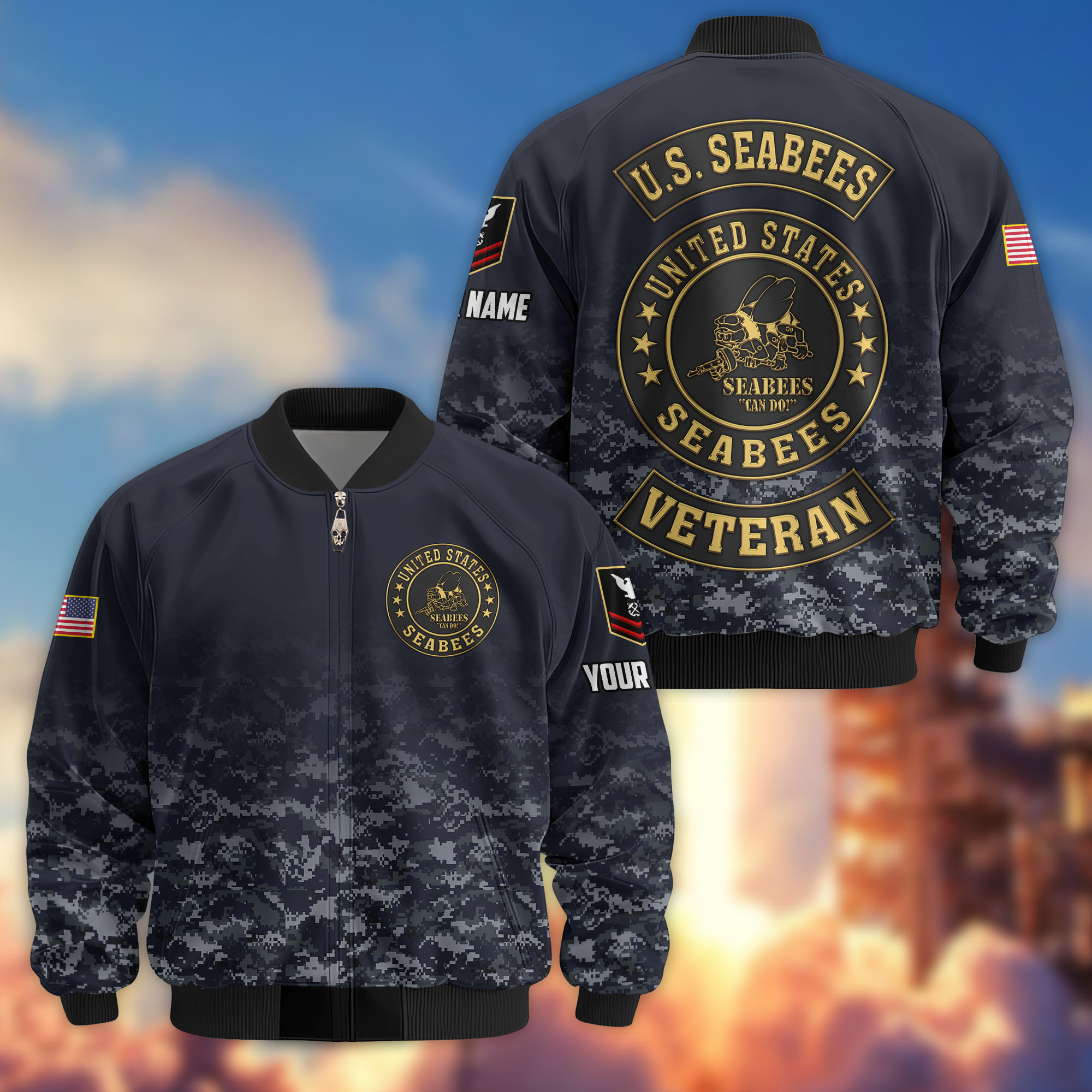 Premium Custom US Seabees Bomber Jacket VPVC805709, Gifts For Seabees Veteran, Gifts On Father’s Day, Veterans Day