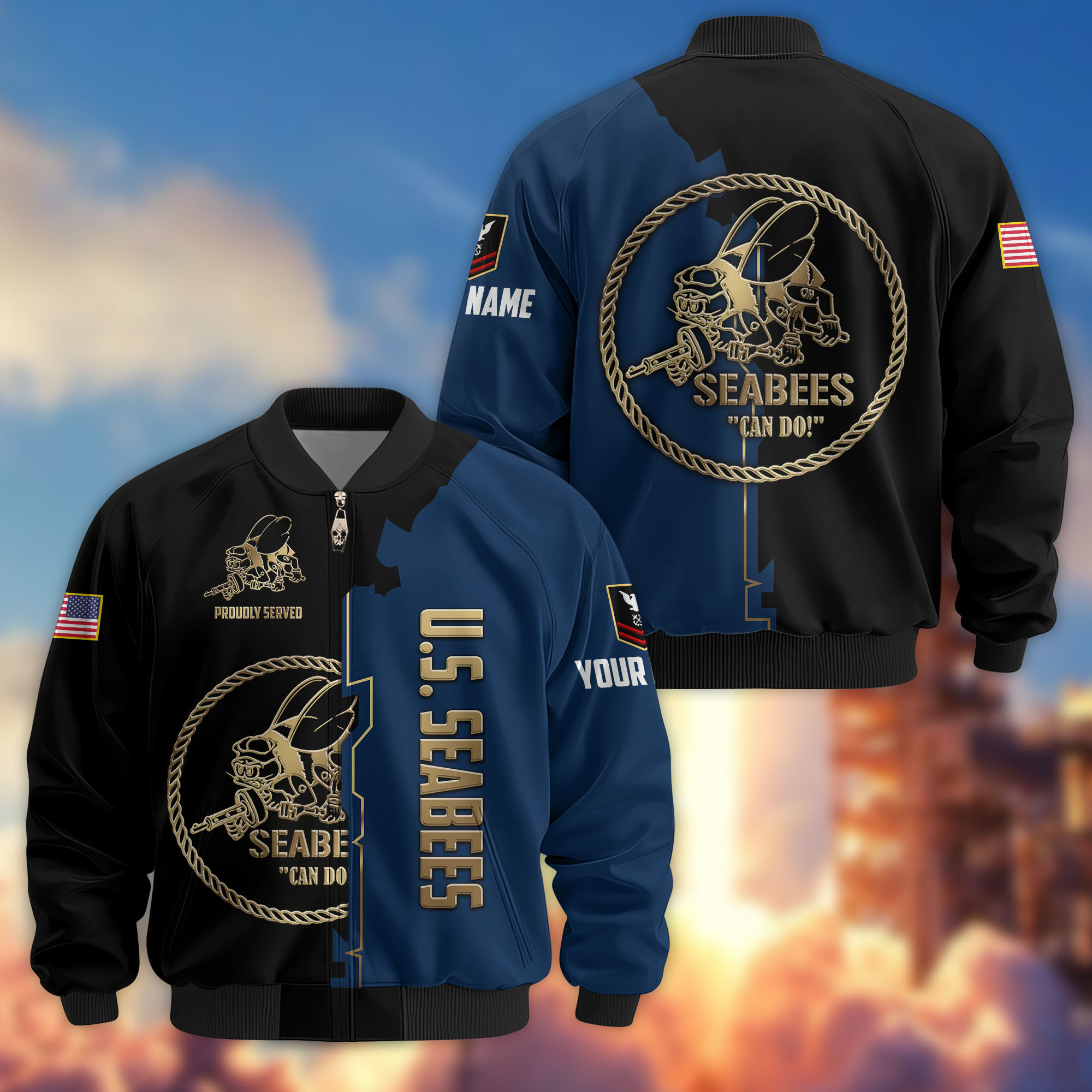 Premium Custom US Seabees Bomber Jacket VPVC805809, Gifts For Seabees Veteran, Gifts On Father’s Day, Veterans Day