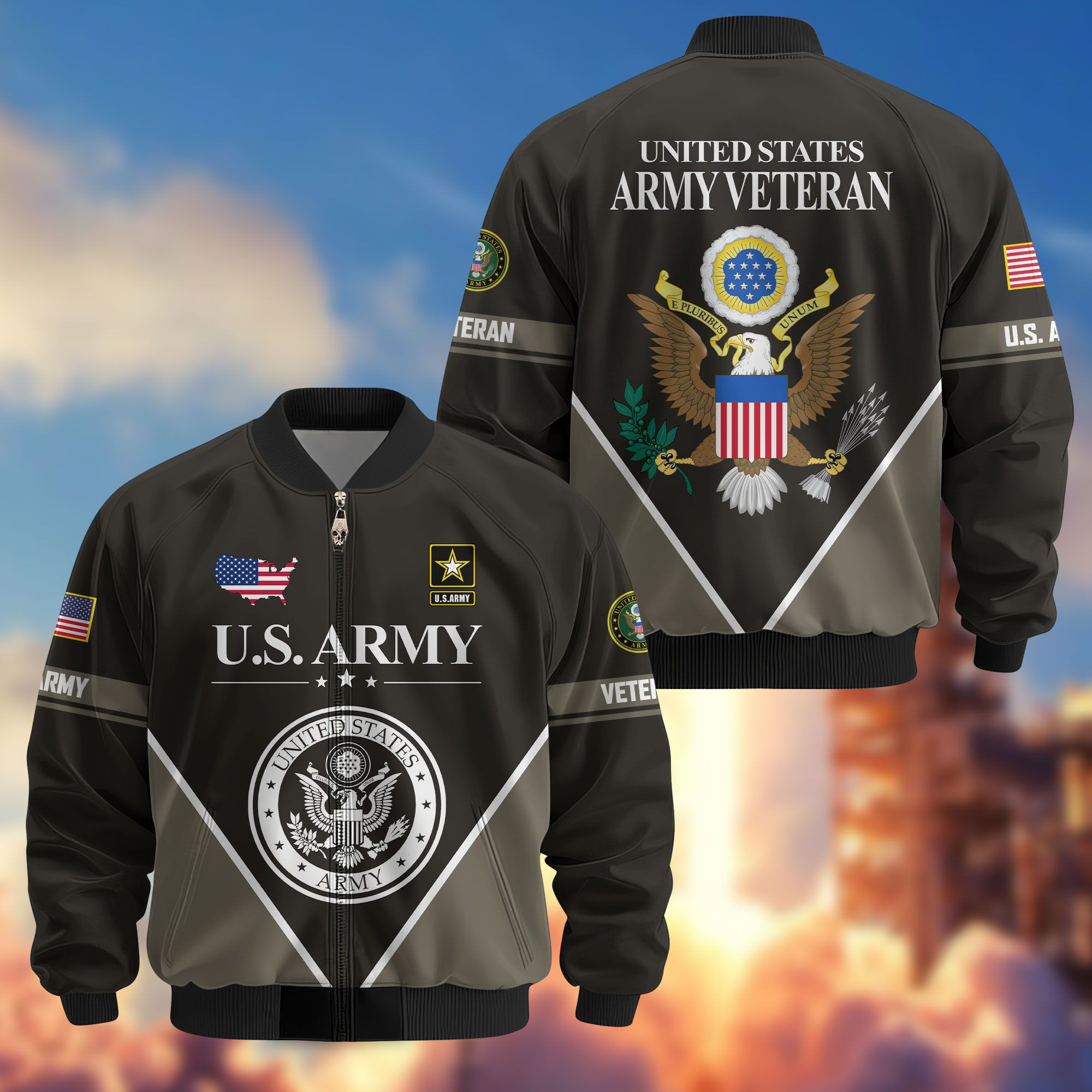 Premium US Veterans Bomber Jacket ATTN090922, Gifts For US Veterans, Gifts On Father’s Day, Veterans Day
