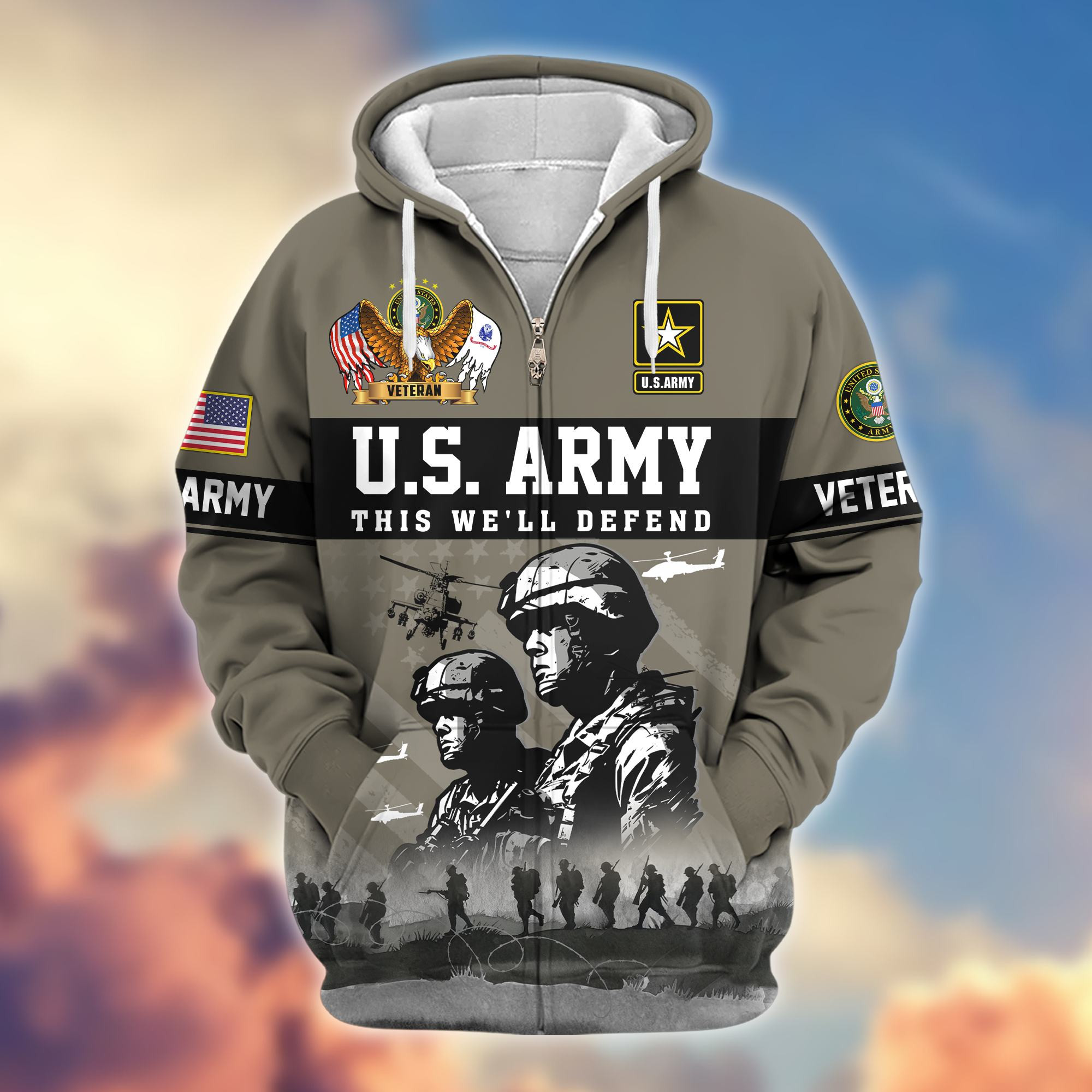 Premium US Veterans Zip Up Hoodie BPHN170911, Gifts For US Veterans, Gifts On Father’s Day, Veterans Day