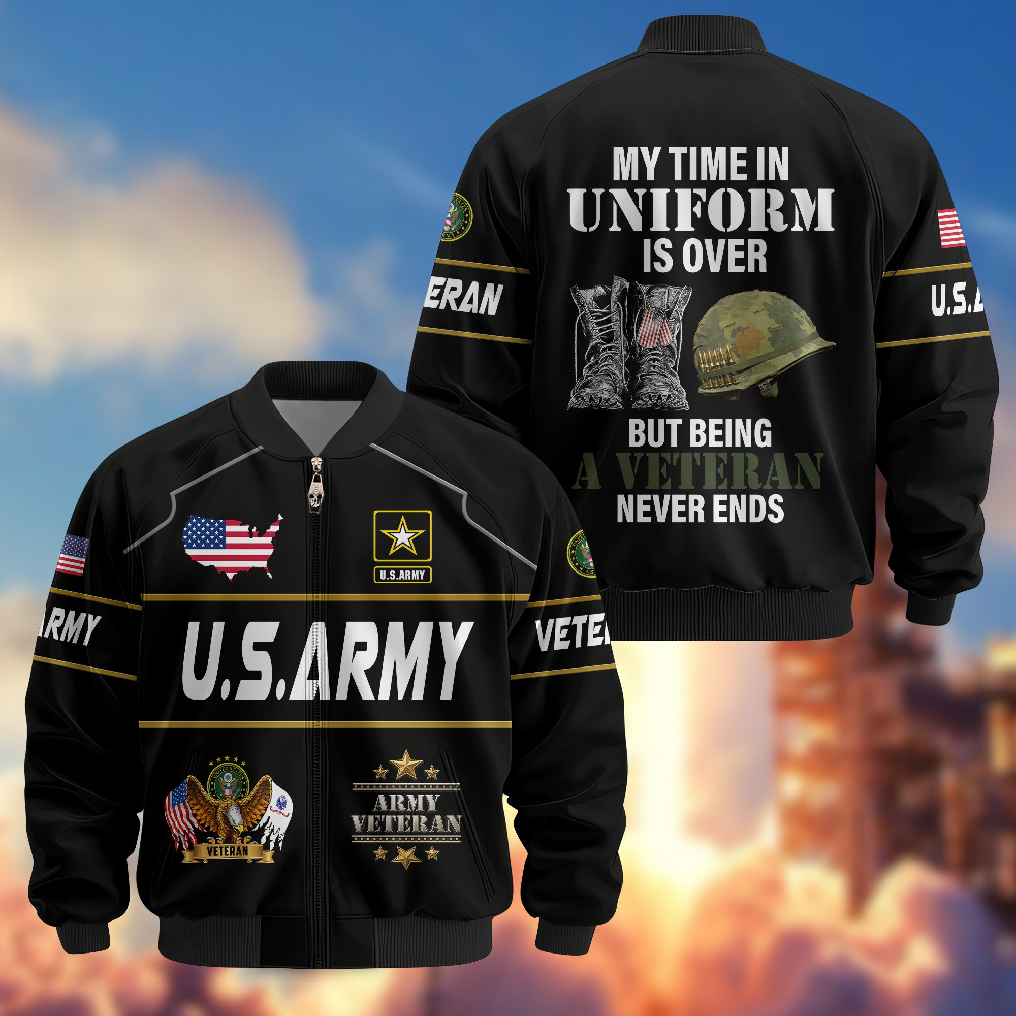 Premium US Veterans Bomber Jacket BPHN220912, Gifts For US Veterans, Gifts On Father’s Day, Veterans Day
