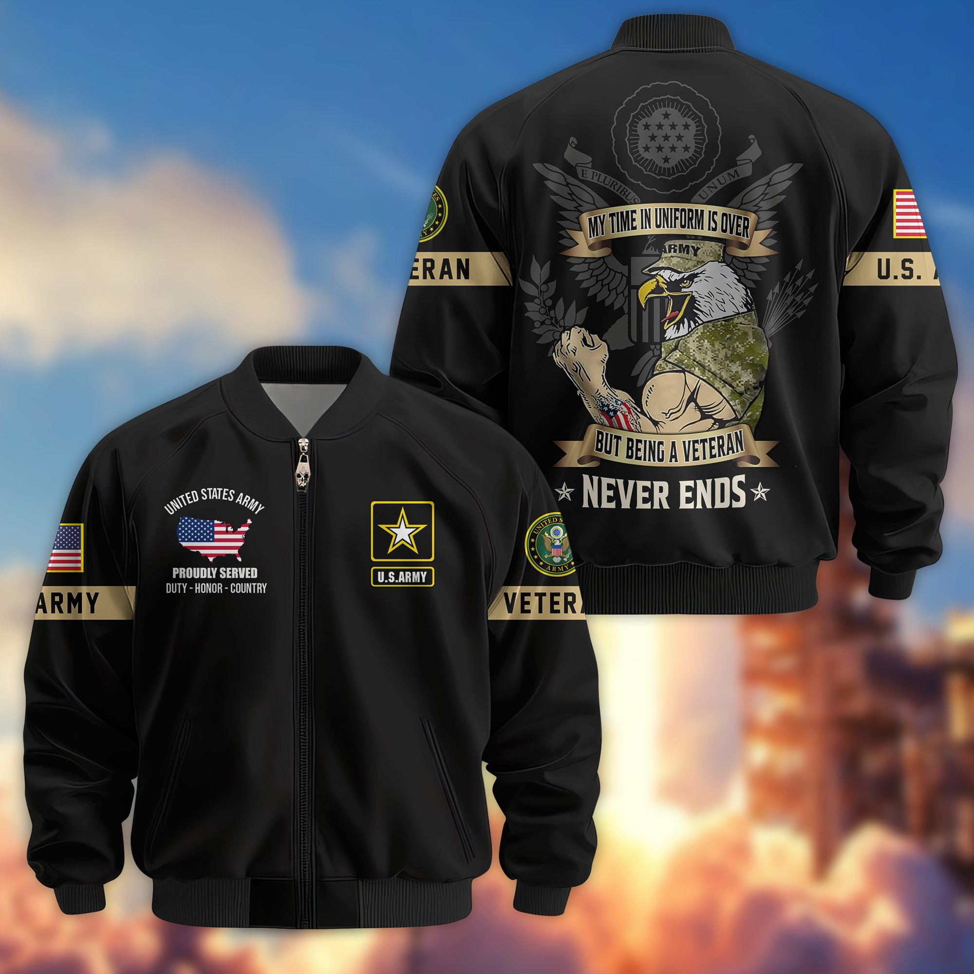 Premium US Veterans Bomber Jacket BPHN190812, Gifts For US Veterans, Gifts On Father’s Day, Veterans Day