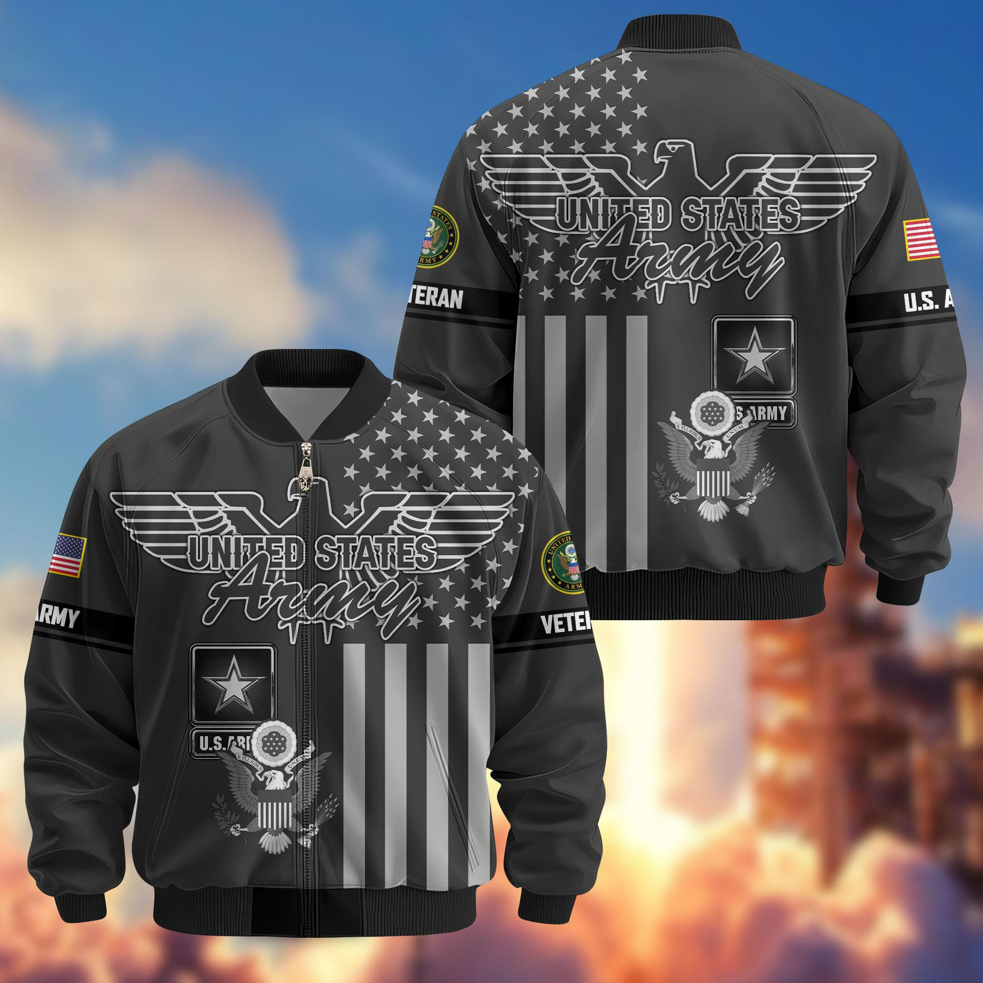 Premium US Veterans Bomber Jacket ATTN100921, Gifts For US Veterans, Gifts On Father’s Day, Veterans Day