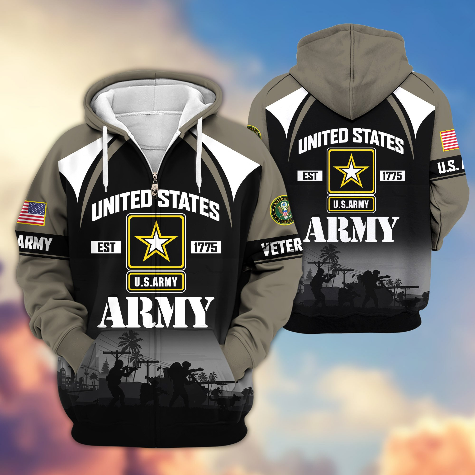 Premium US Veterans Zip Up Hoodie ATTN270822, Gifts For US Veterans, Gifts On Father’s Day, Veterans Day