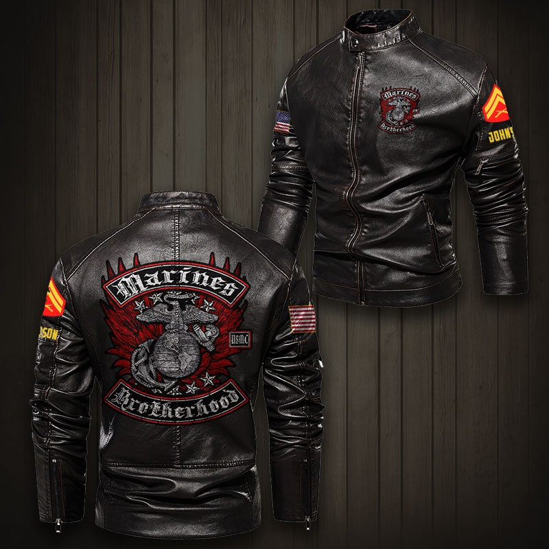 Premium Custom USMC Veteran Leather Jacket VPVC702300, Gifts For Marine Veteran, Gifts On Father’s Day, Veterans Day