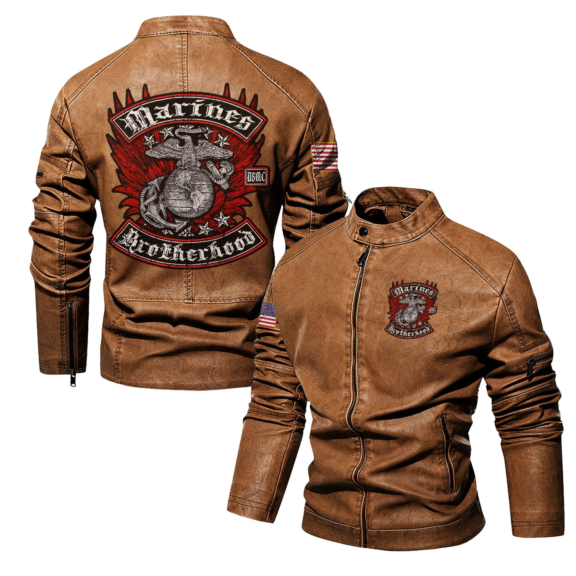 Premium Custom USMC Veteran Leather Jacket VPVC702301, Gifts For Marine Veteran, Gifts On Father’s Day, Veterans Day