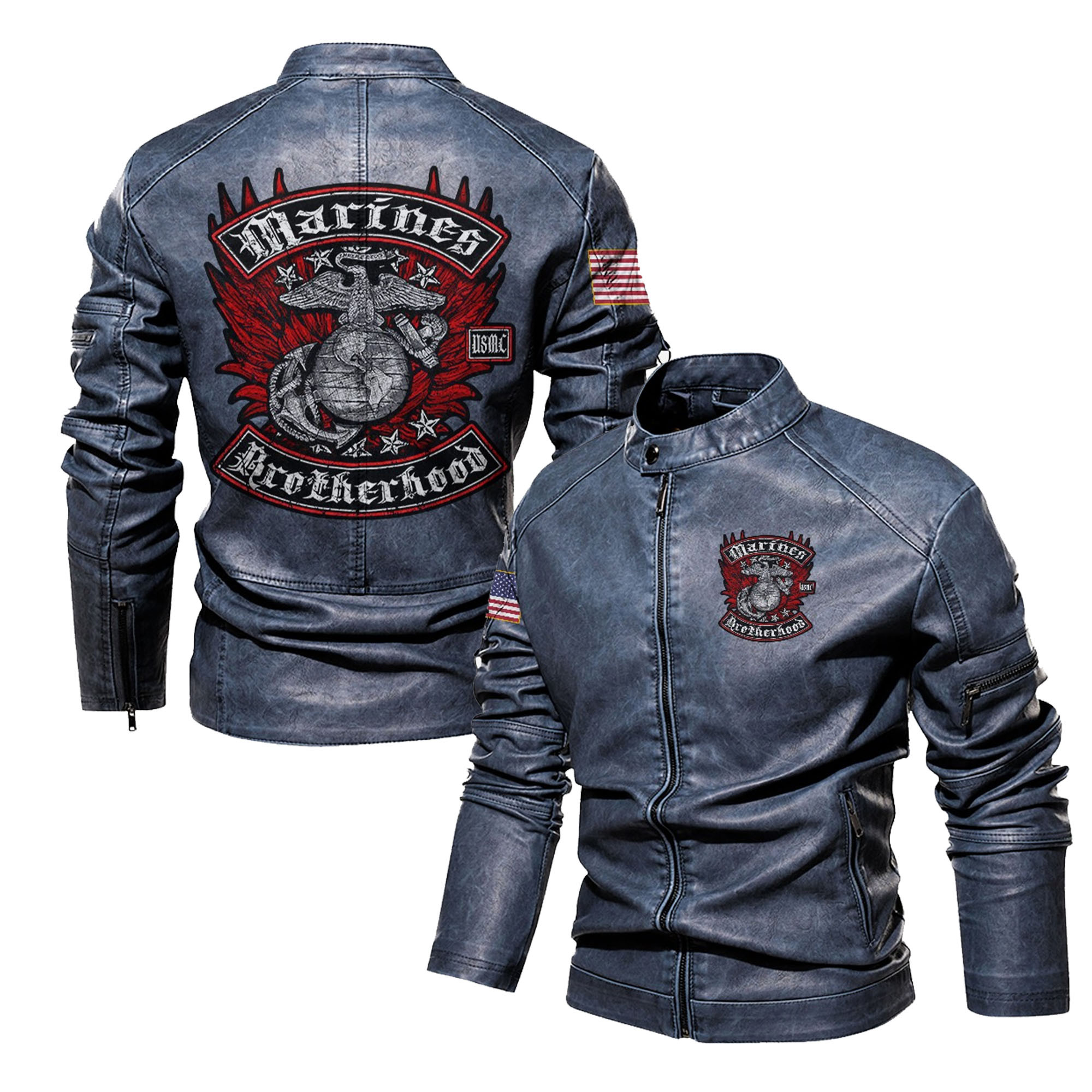 Premium Custom USMC Veteran Leather Jacket VPVC702302, Gifts For Marine Veteran, Gifts On Father’s Day, Veterans Day