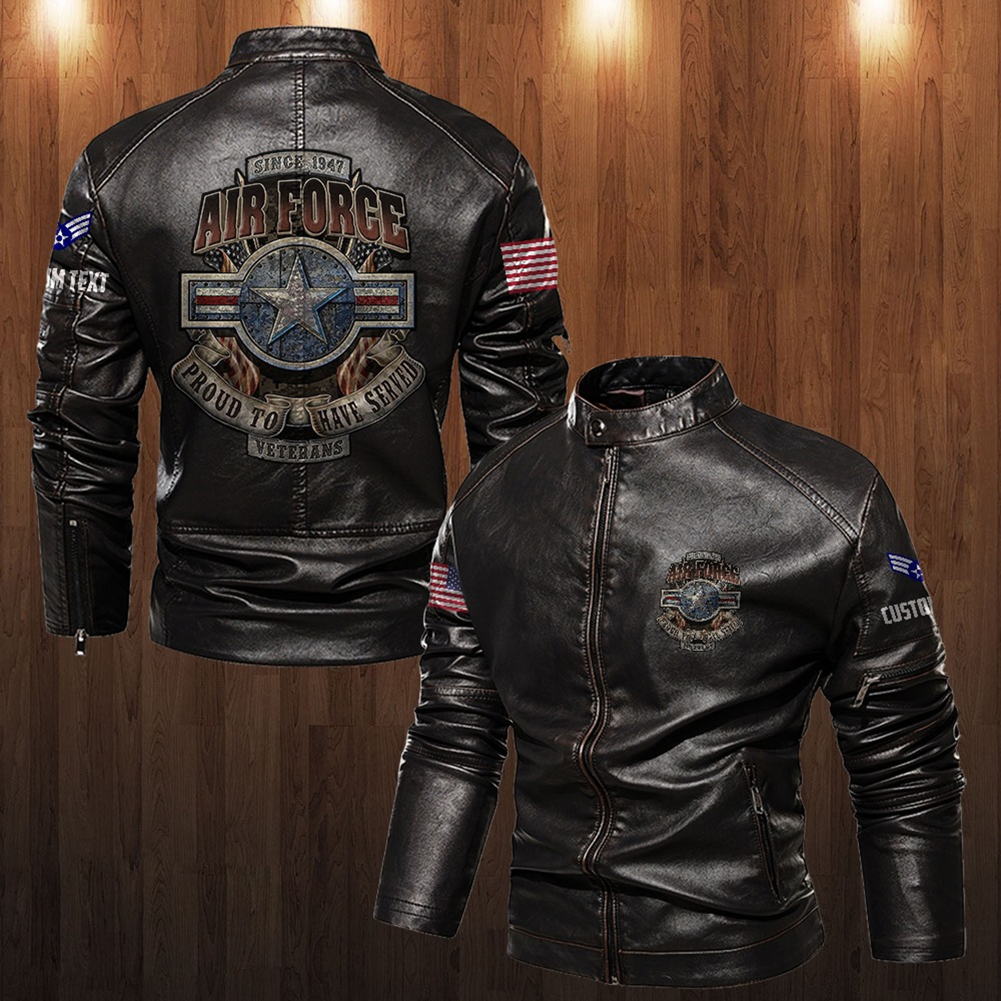 Premium Custom USAF Veteran Leather Jacket VPVC702303, Gifts For Air Force Veteran, Gifts On Father’s Day, Veterans Day