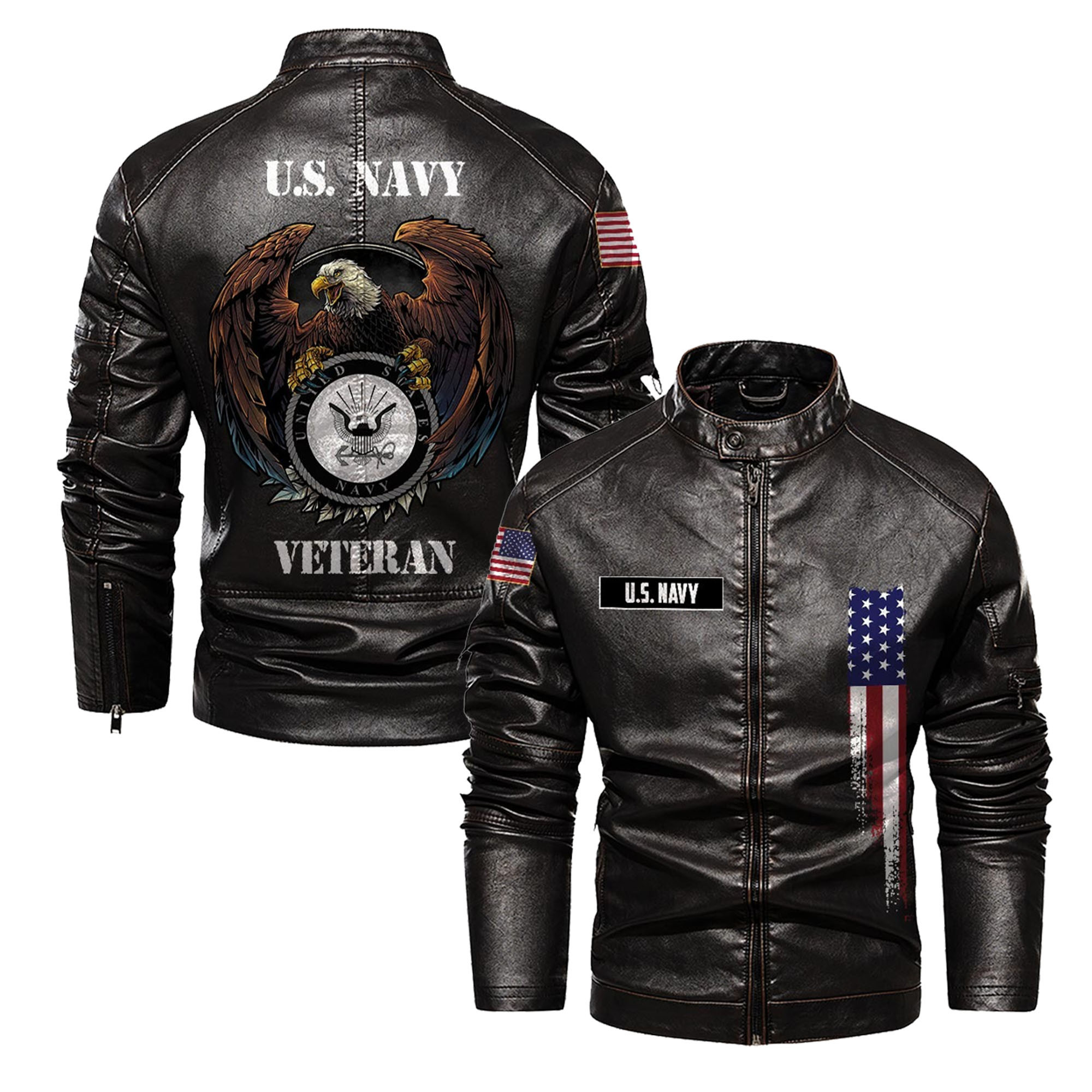 Premium US Navy Veteran Leather Jacket VPVC702306, Gifts For Navy Veteran, Gifts On Father’s Day, Veterans Day