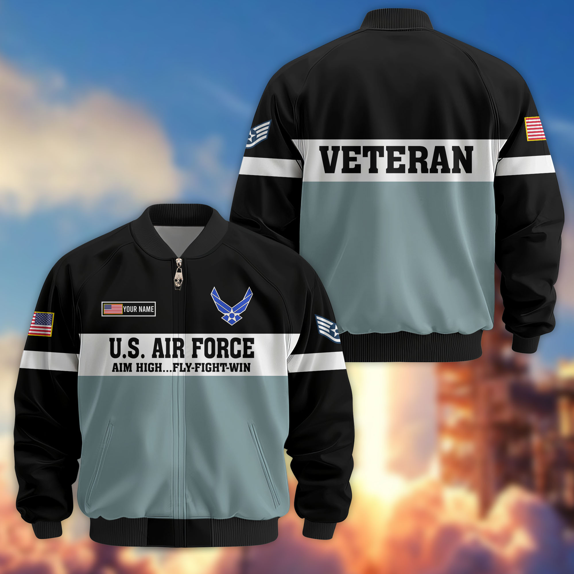 Premium Custom USAF Veteran Bomber Jacket VPVC805304, Gifts For US Air Force Veteran, Gifts On Father’s Day, Veterans Day