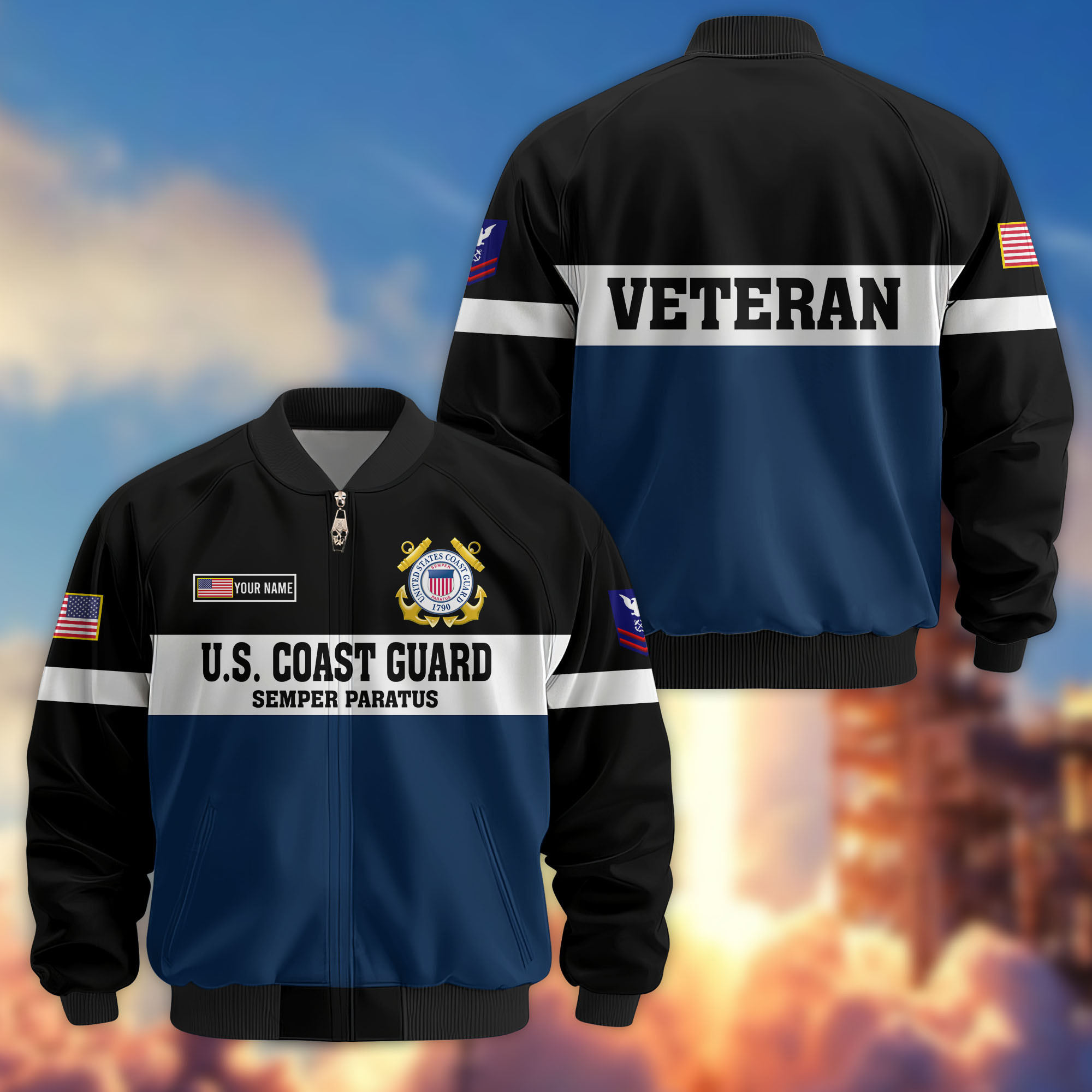 Premium Custom USCG Veteran Bomber Jacket VPVC805305, Gifts For Coast Guard Veteran, Gifts On Father’s Day, Veterans Day