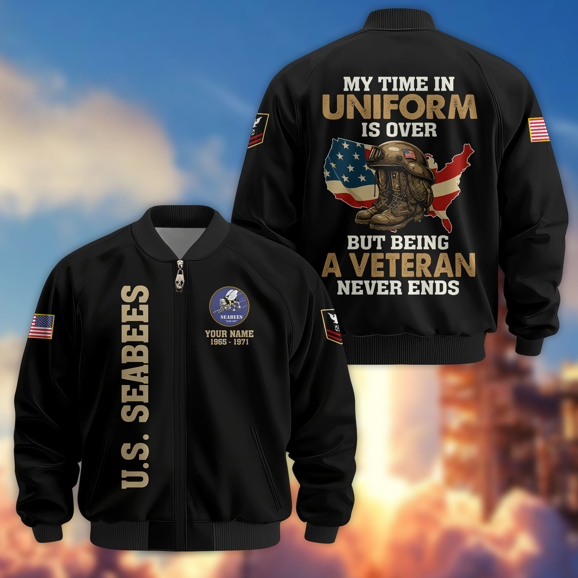 Premium Custom US Seabees Bomber Jacket VPVC805609, Gifts For Seabees Veteran, Gifts On Father’s Day, Veterans Day
