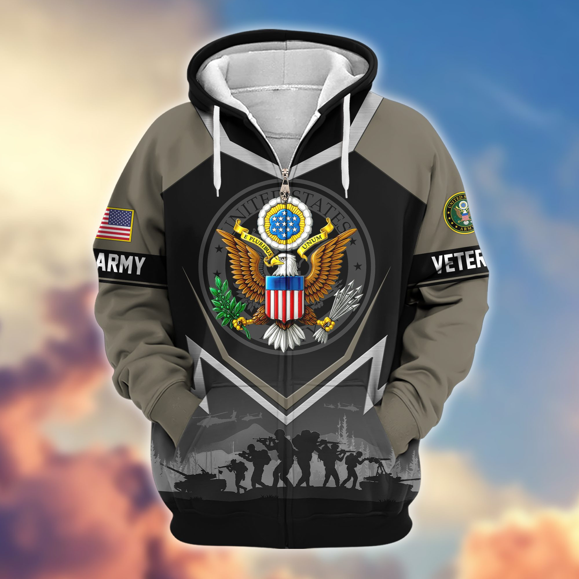 Premium US Veterans Zip Up Hoodie BPHN120911, Gifts For US Veterans, Gifts On Father’s Day, Veterans Day