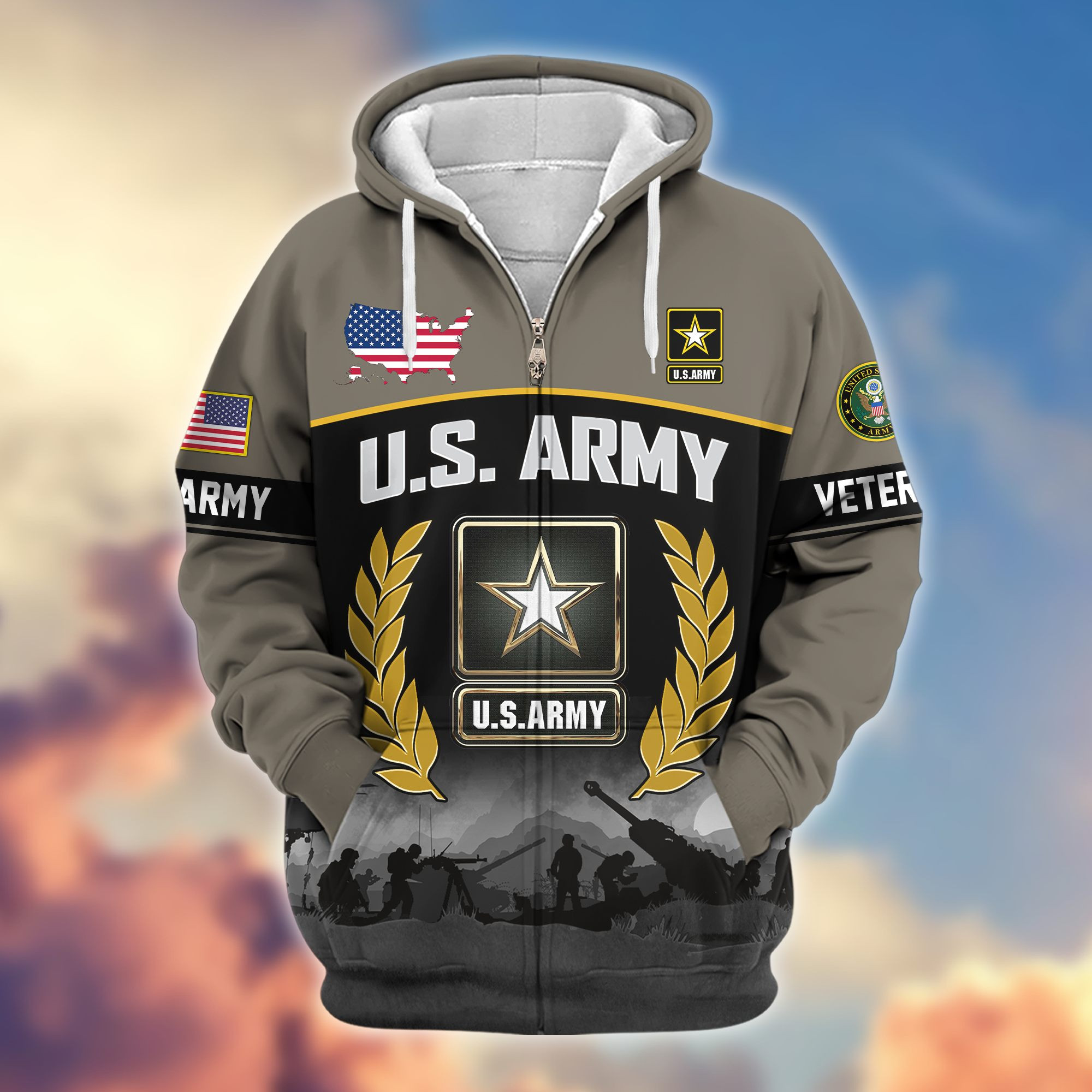 Premium US Veterans Zip Up Hoodie BPHN170913, Gifts For US Veterans, Gifts On Father’s Day, Veterans Day