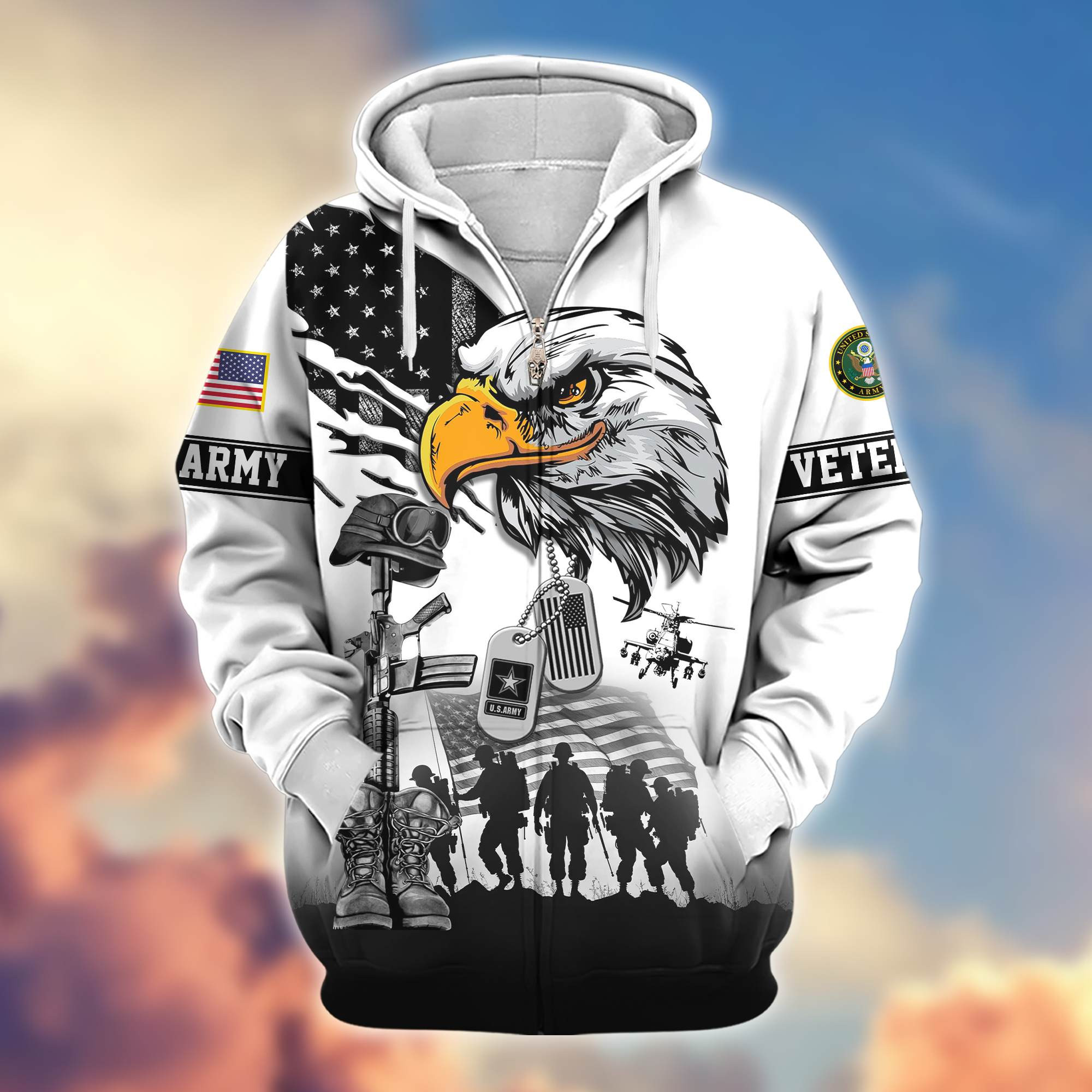 Premium US Veterans Zip Up Hoodie BPHN030916, Gifts For US Veterans, Gifts On Father’s Day, Veterans Day