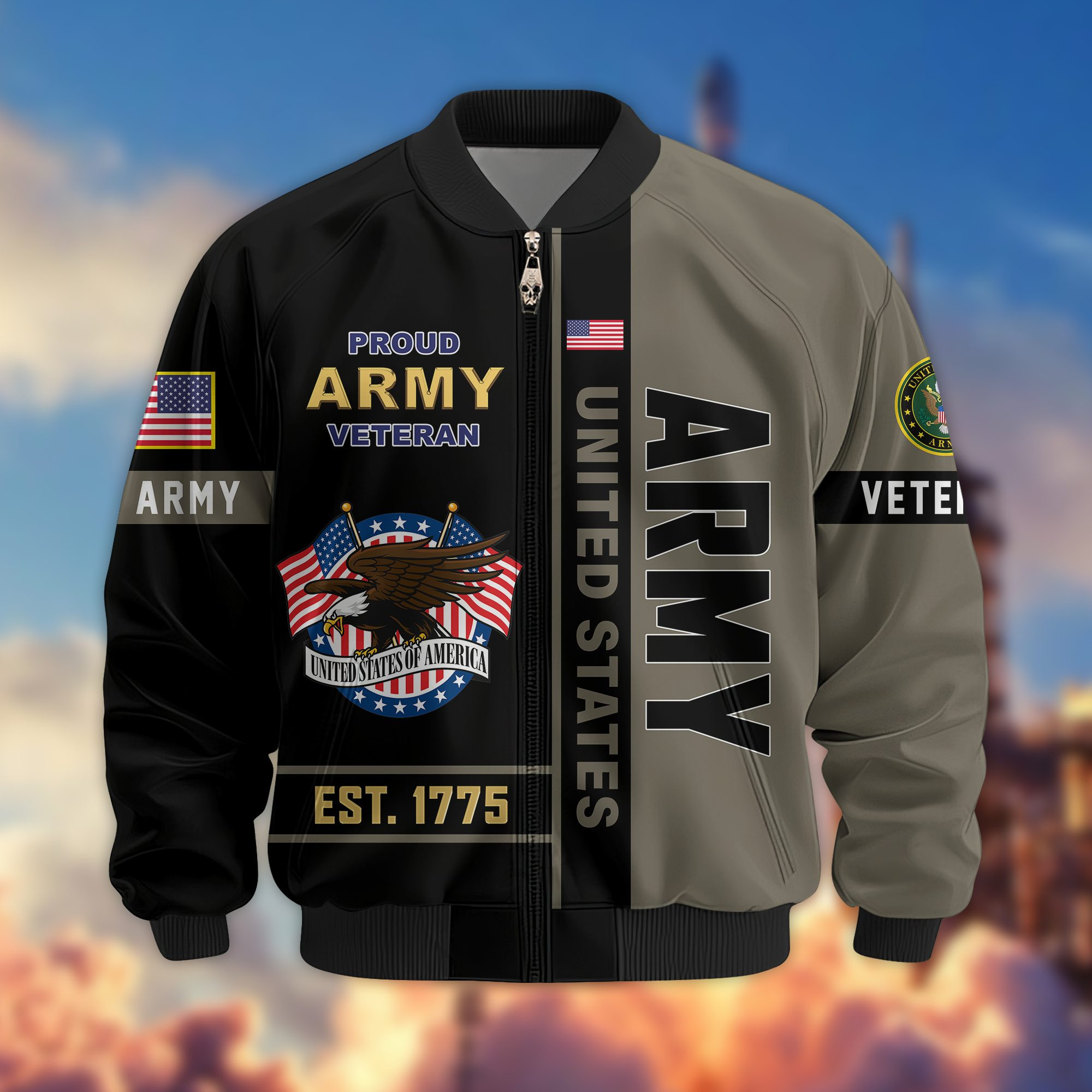 Premium US Veterans Bomber Jacket BPHN250912, Gifts For US Veterans, Gifts On Father’s Day, Veterans Day