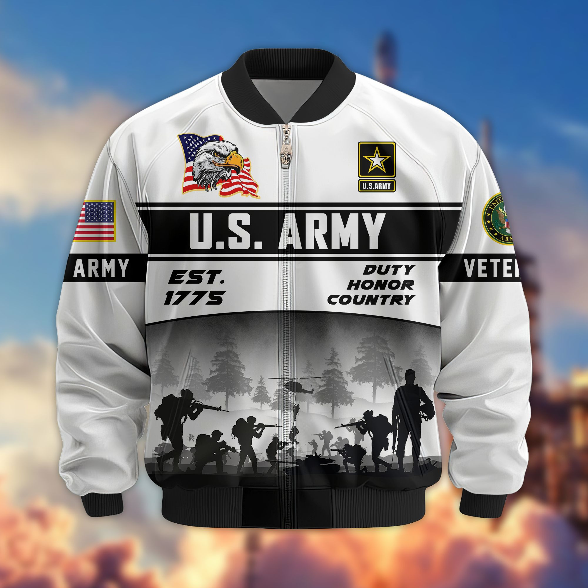 Premium US Veterans Bomber Jacket BPHN250915, Gifts For US Veterans, Gifts On Father’s Day, Veterans Day