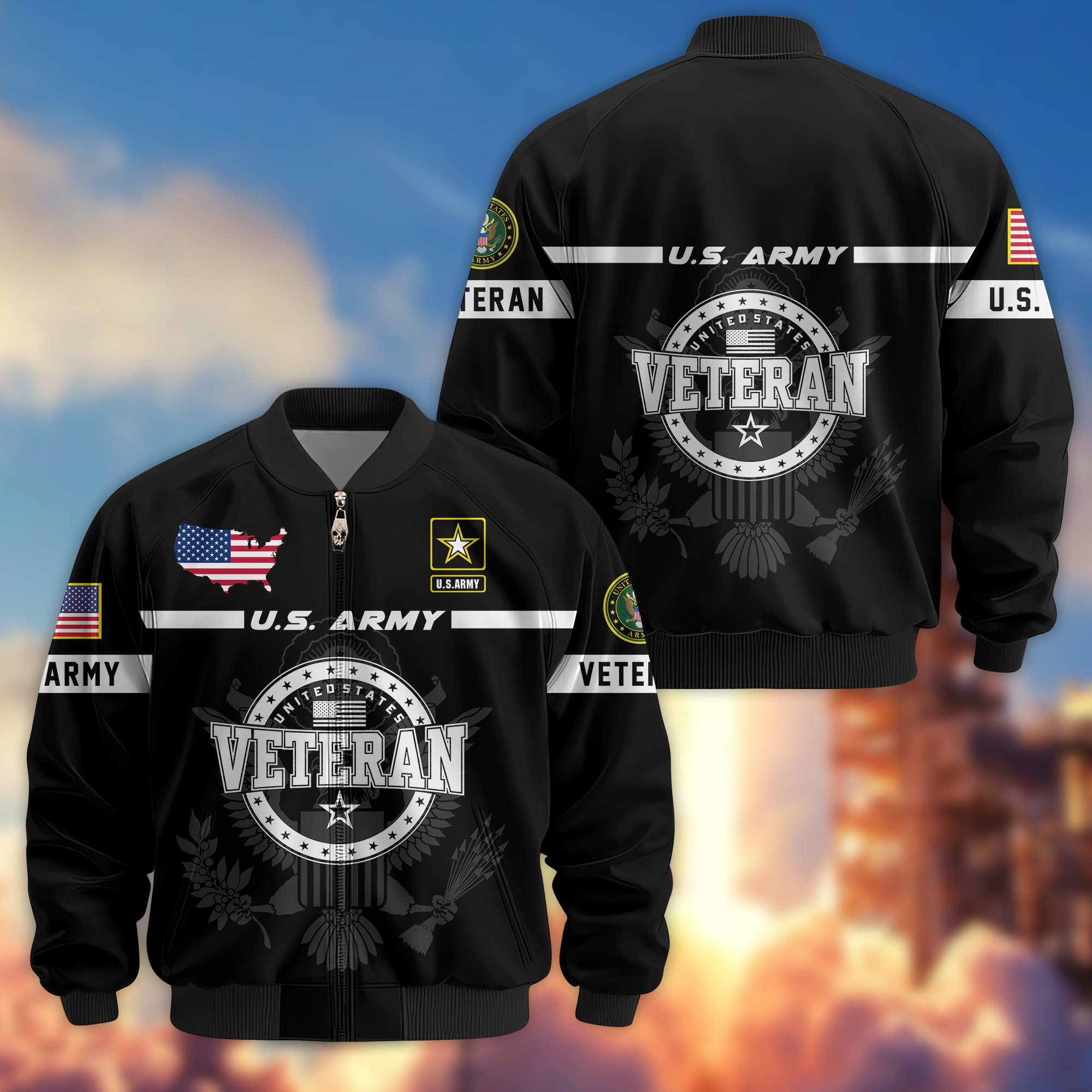 Premium US Veterans Bomber Jacket BPHN250913, Gifts For US Veterans, Gifts On Father’s Day, Veterans Day