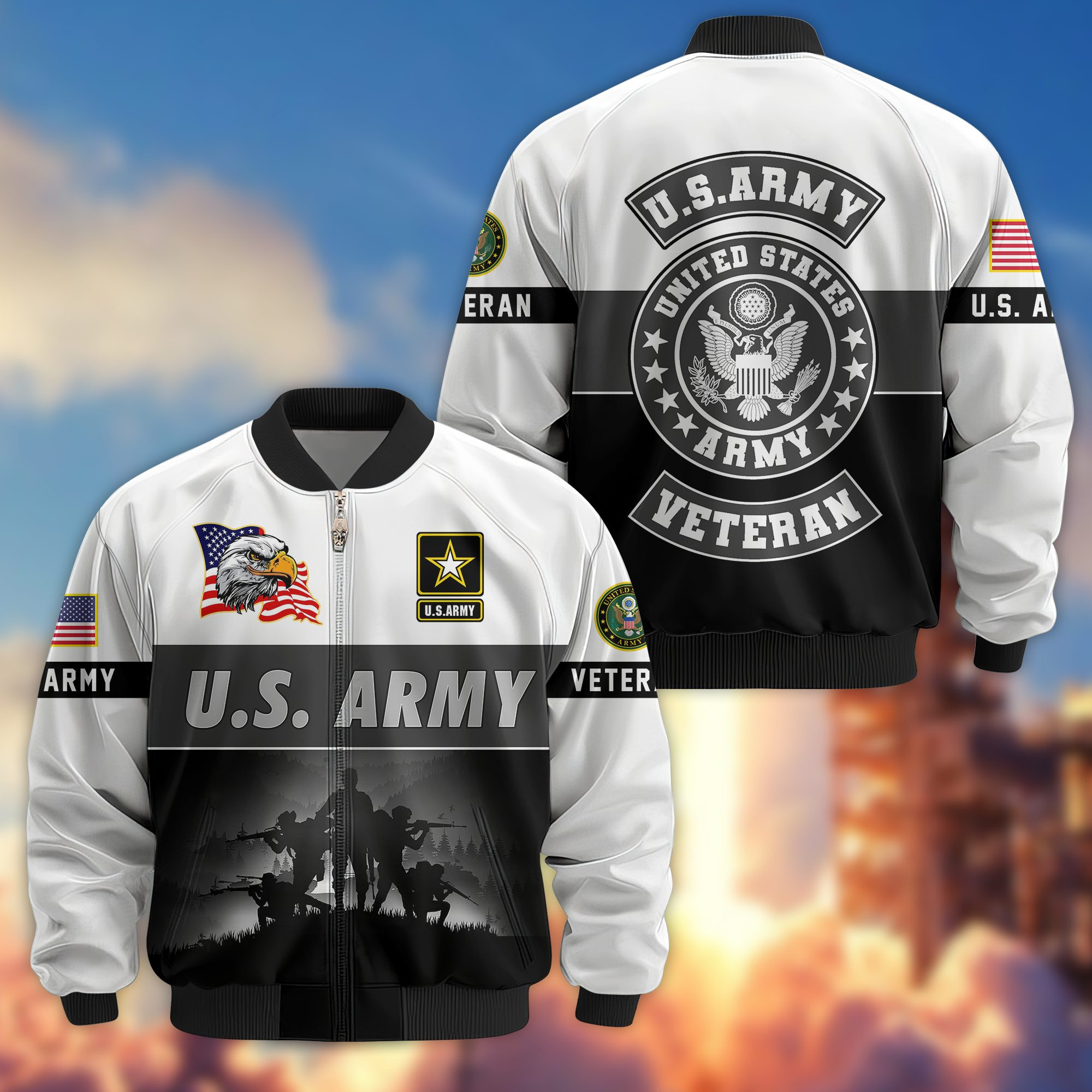 Premium US Veterans Bomber Jacket BPHN180913, Gifts For US Veterans, Gifts On Father’s Day, Veterans Day