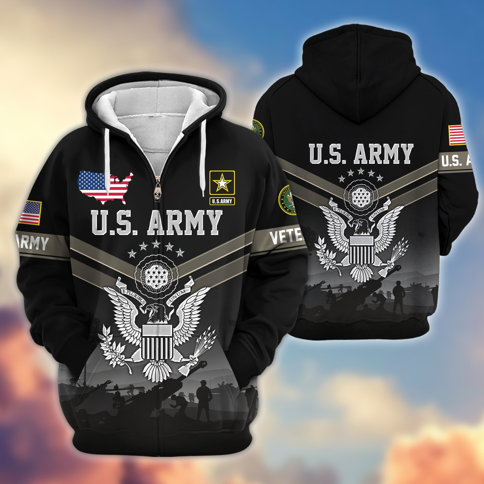 Premium US Veterans Zip Up Hoodie BPHN290911, Gifts For US Veterans, Gifts On Father’s Day, Veterans Day