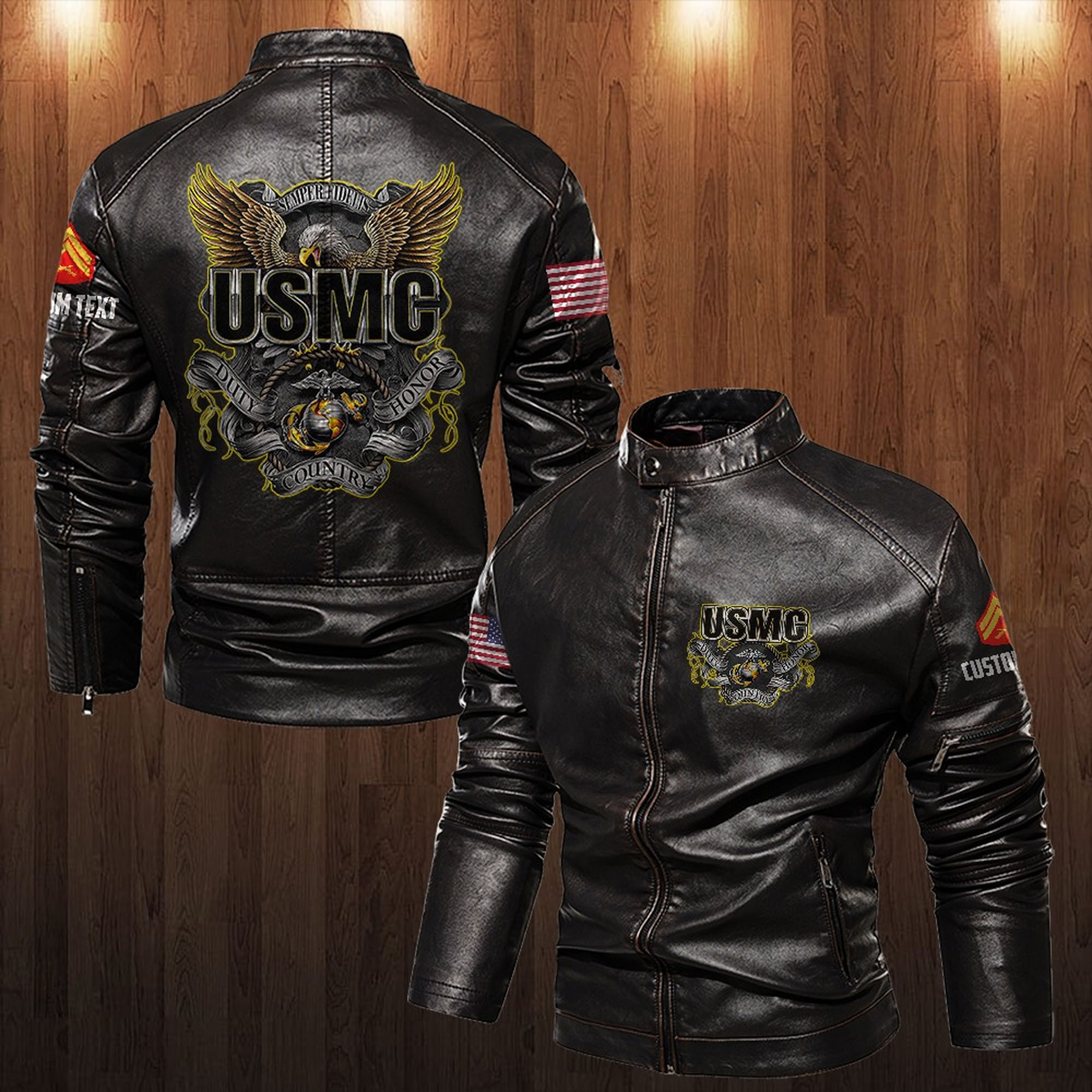 Premium Custom USMC Veteran Leather Jacket VPVC702308, Gifts For Marine Veteran, Gifts On Father’s Day, Veterans Day