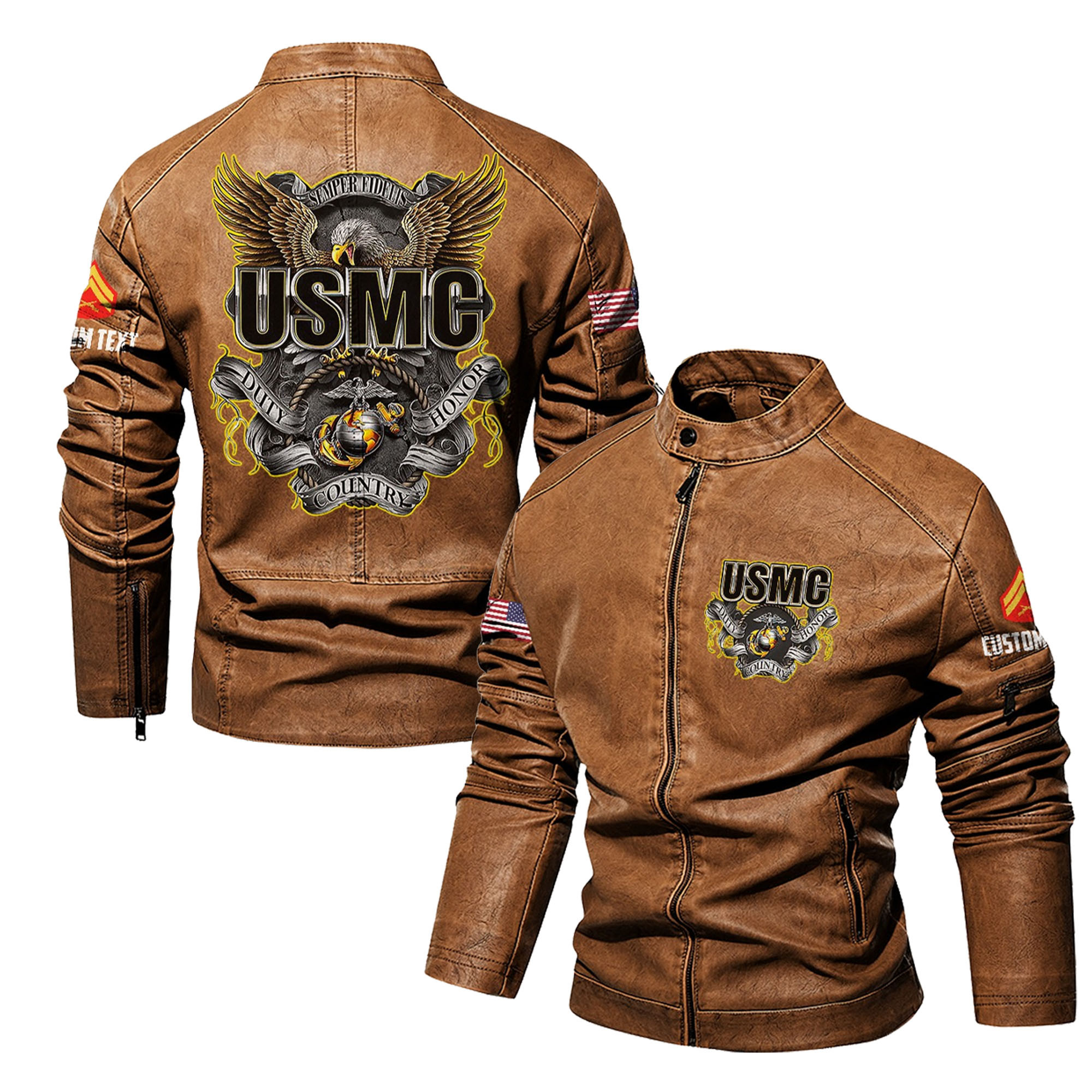 Premium Custom USMC Veteran Leather Jacket VPVC702309, Gifts For Marine Veteran, Gifts On Father’s Day, Veterans Day