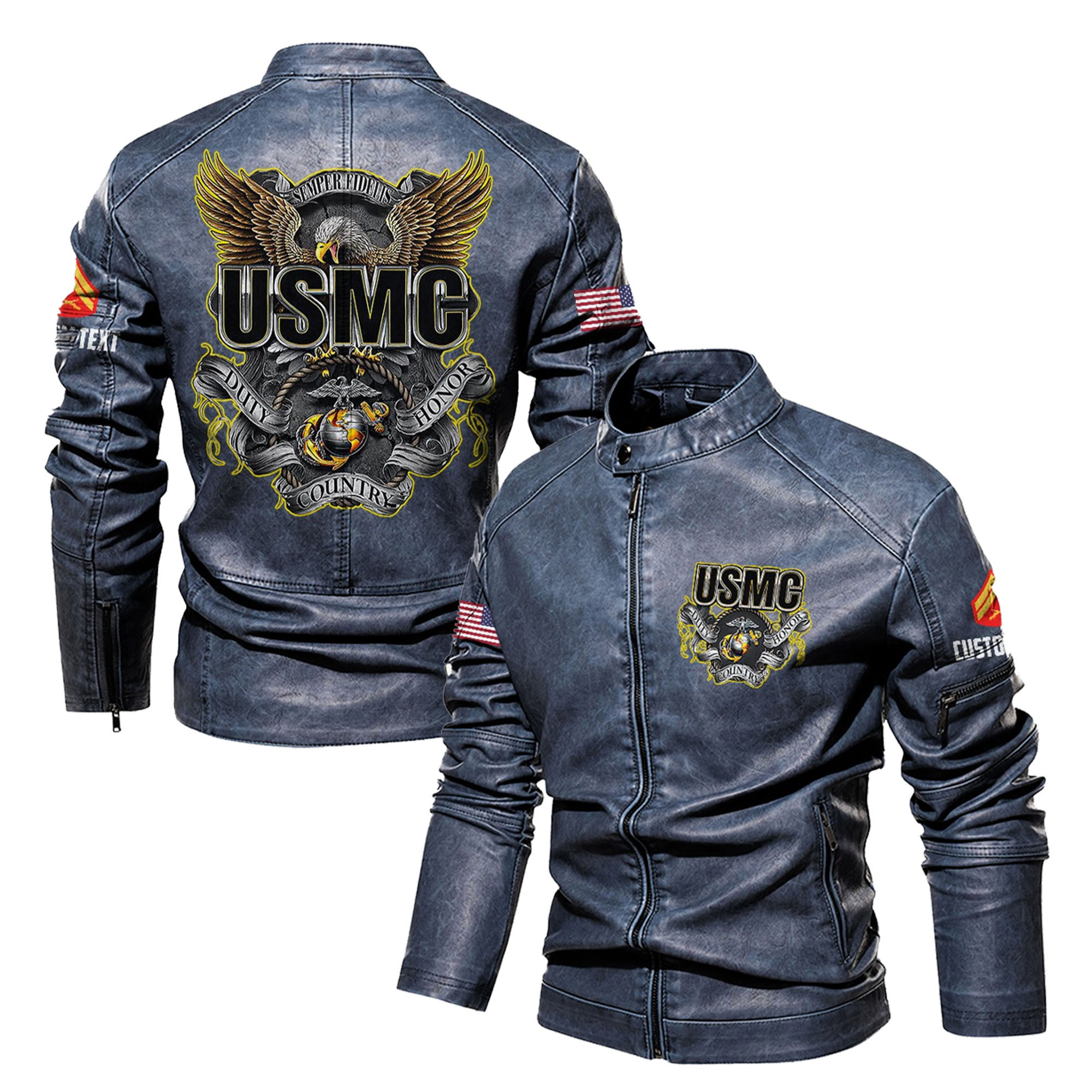Premium Custom USMC Veteran Leather Jacket VPVC702310, Gifts For Marine Veteran, Gifts On Father’s Day, Veterans Day