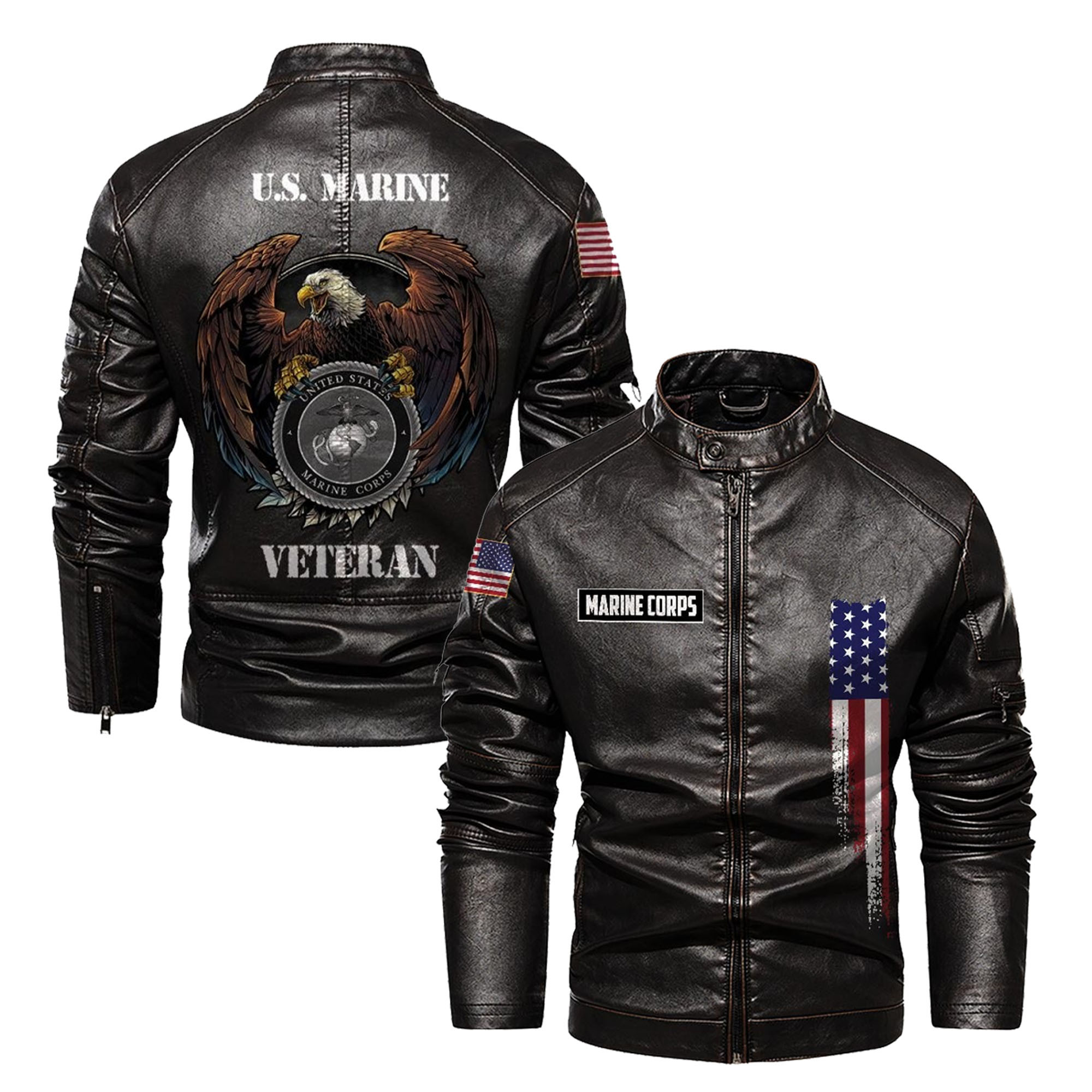 Premium USMC Veteran Leather Jacket VPVC702312, Gifts For Marine Veteran, Gifts On Father’s Day, Veterans Day