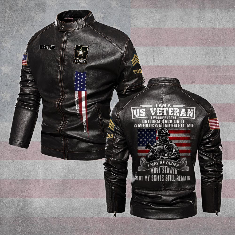 Premium Custom US Army Veteran Leather Jacket VPVC702313, Gifts For Army Veteran, Gifts On Father’s Day, Veterans Day