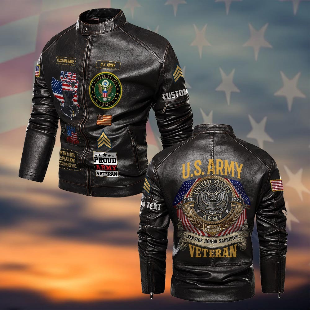 Premium Custom US Army Veteran Leather Jacket VPVC702317, Gifts For Army Veteran, Gifts On Father’s Day, Veterans Day