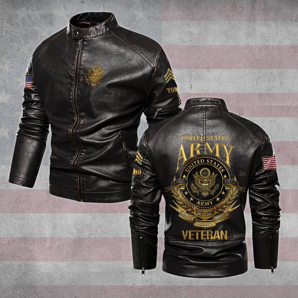 Premium Custom US Army Veteran Leather Jacket VPVC702318, Gifts For Army Veteran, Gifts On Father’s Day, Veterans Day