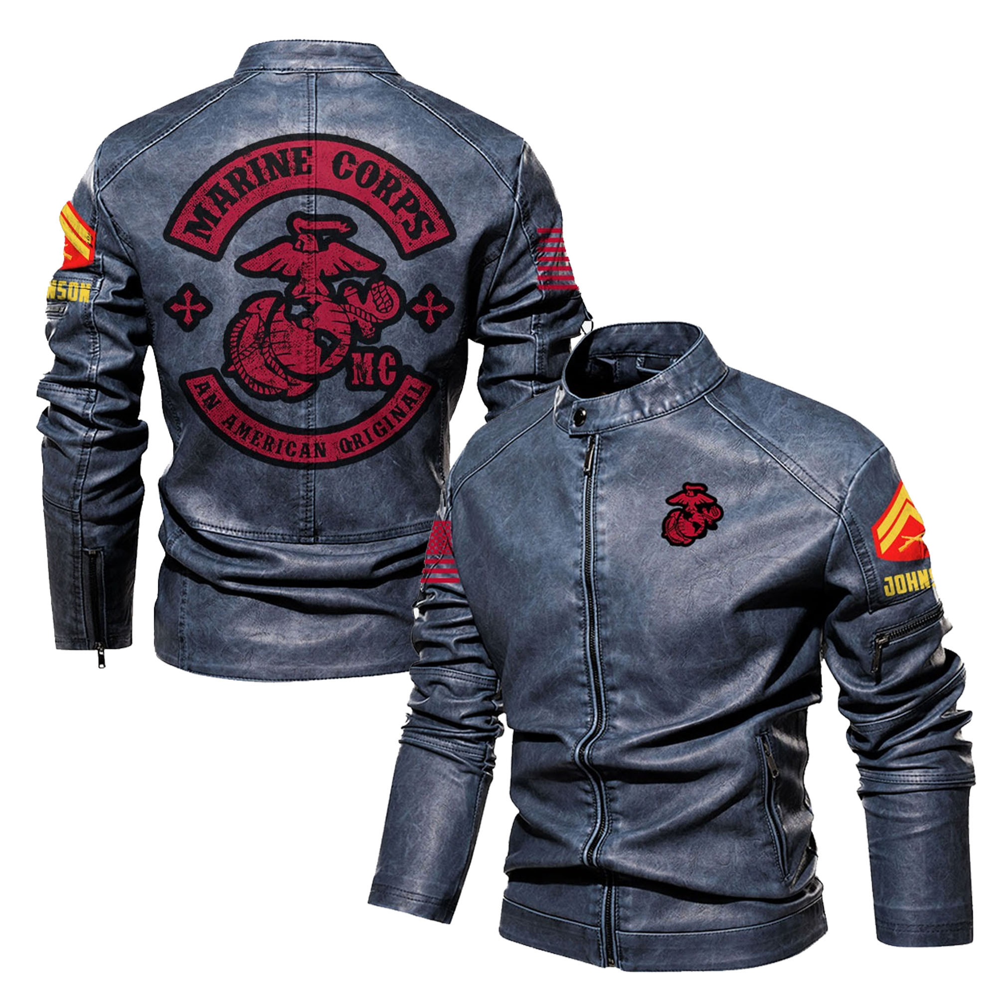 Premium Custom USMC Veteran Leather Jacket VPVC702321, Gifts For Marine Veteran, Gifts On Father’s Day, Veterans Day
