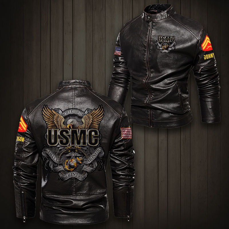 Premium Custom USMC Veteran Leather Jacket VPVC702325, Gifts For Marine Veteran, Gifts On Father’s Day, Veterans Day