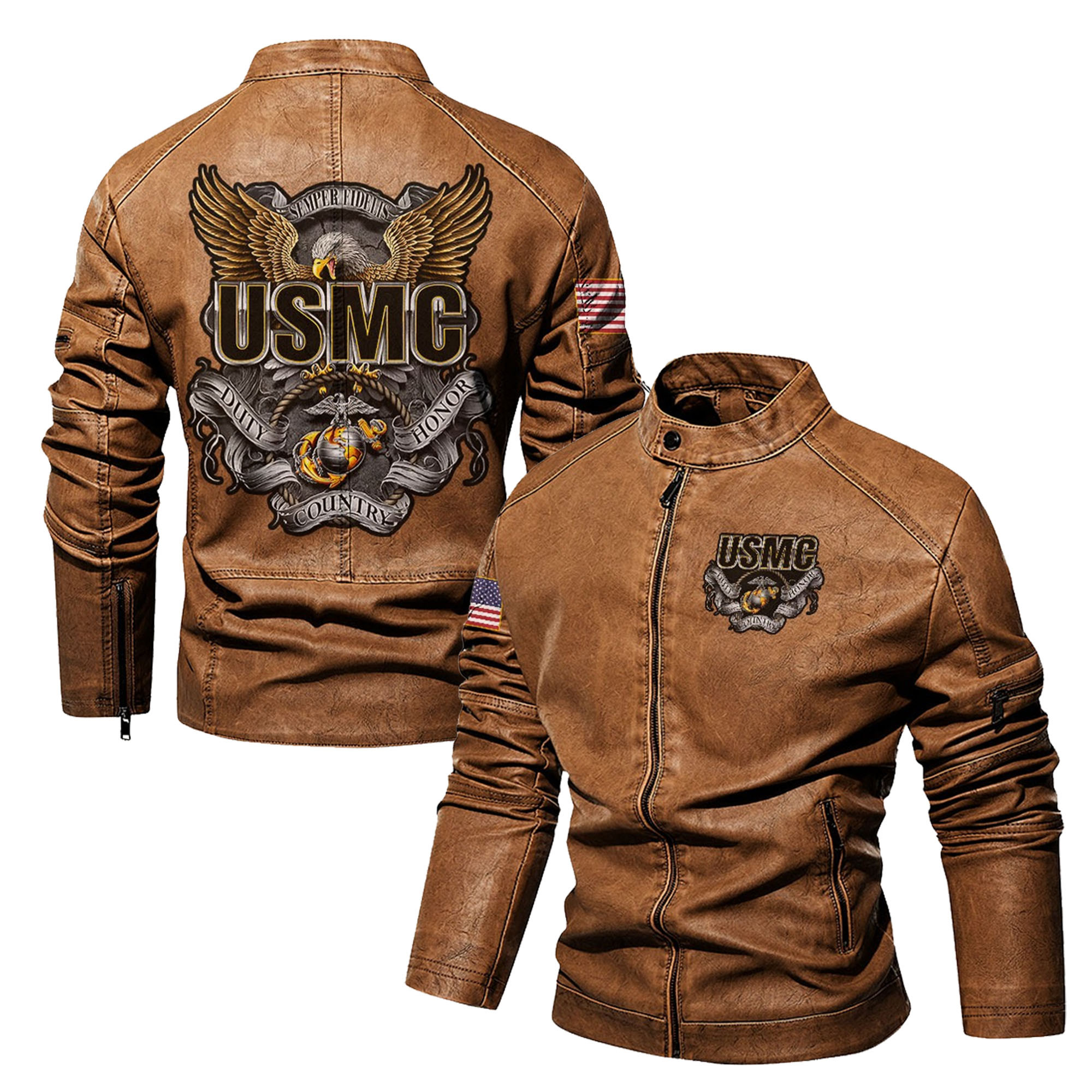 Premium Custom USMC Veteran Leather Jacket VPVC702326, Gifts For Marine Veteran, Gifts On Father’s Day, Veterans Day
