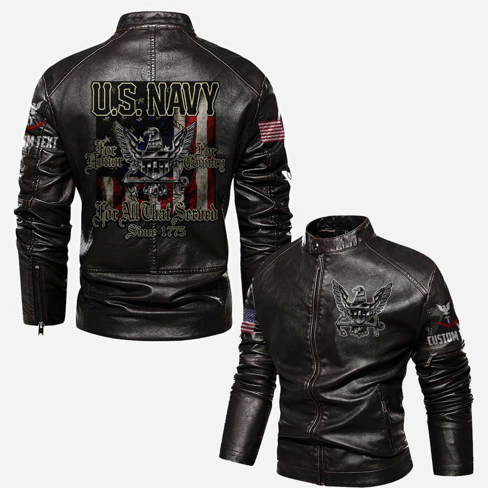 Premium Custom US Navy Veteran Leather Jacket VPVC702331, Gifts For Navy Veteran, Gifts On Father’s Day, Veterans Day