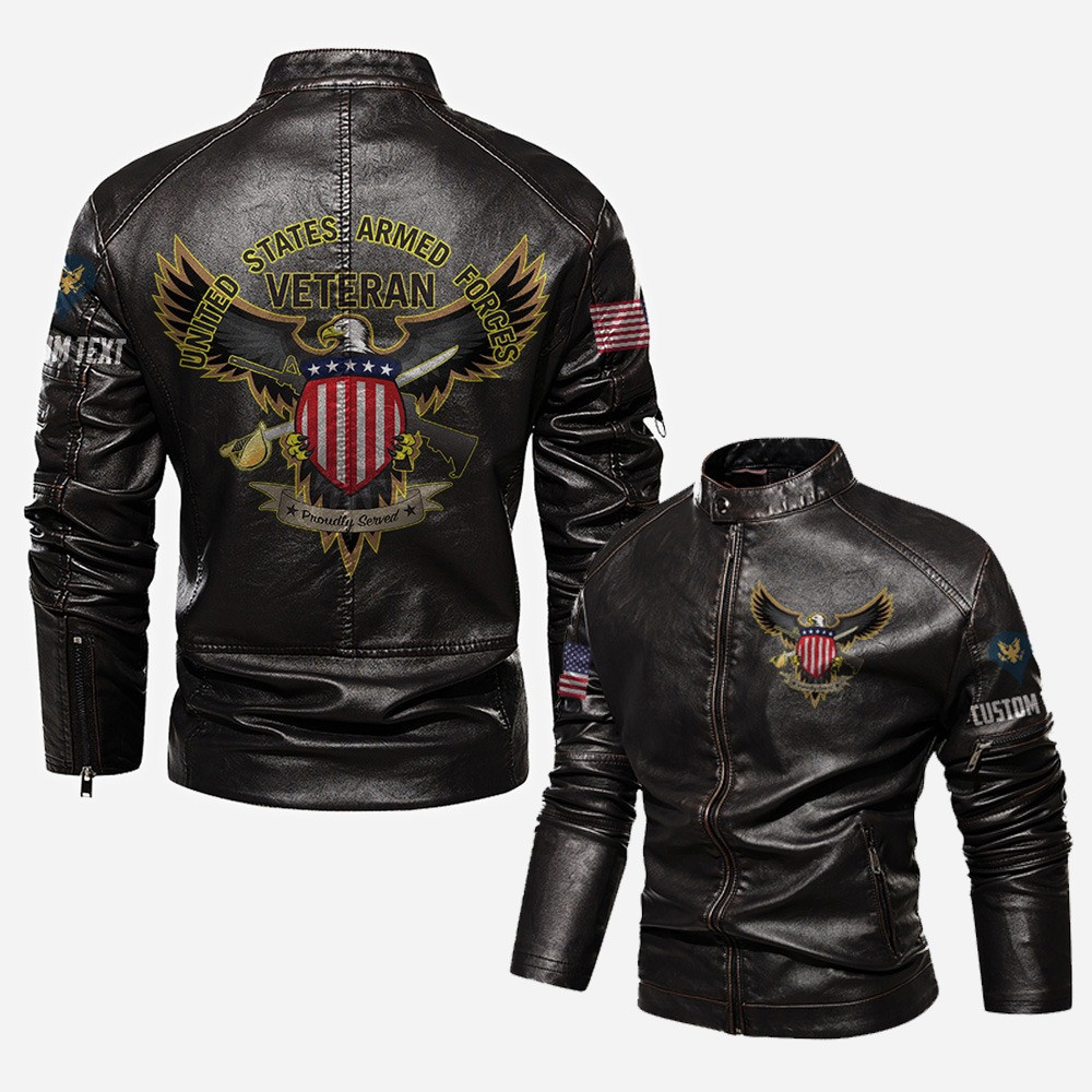 Premium Custom US Veteran Leather Jacket VPVC702334, Gifts For US Veteran, Gifts On Father’s Day, Veterans Day