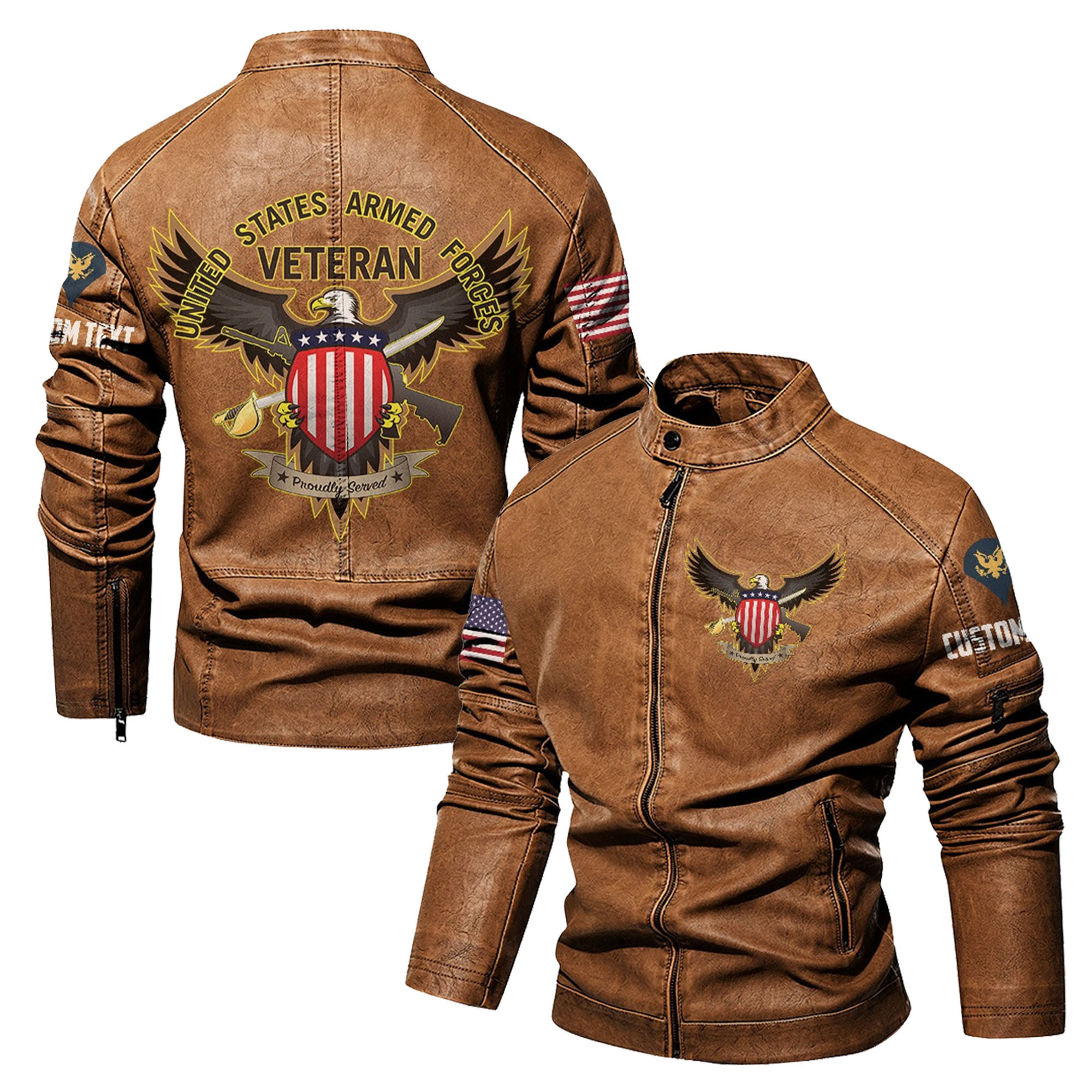 Premium Custom US Veteran Leather Jacket VPVC702335, Gifts For US Veteran, Gifts On Father’s Day, Veterans Day