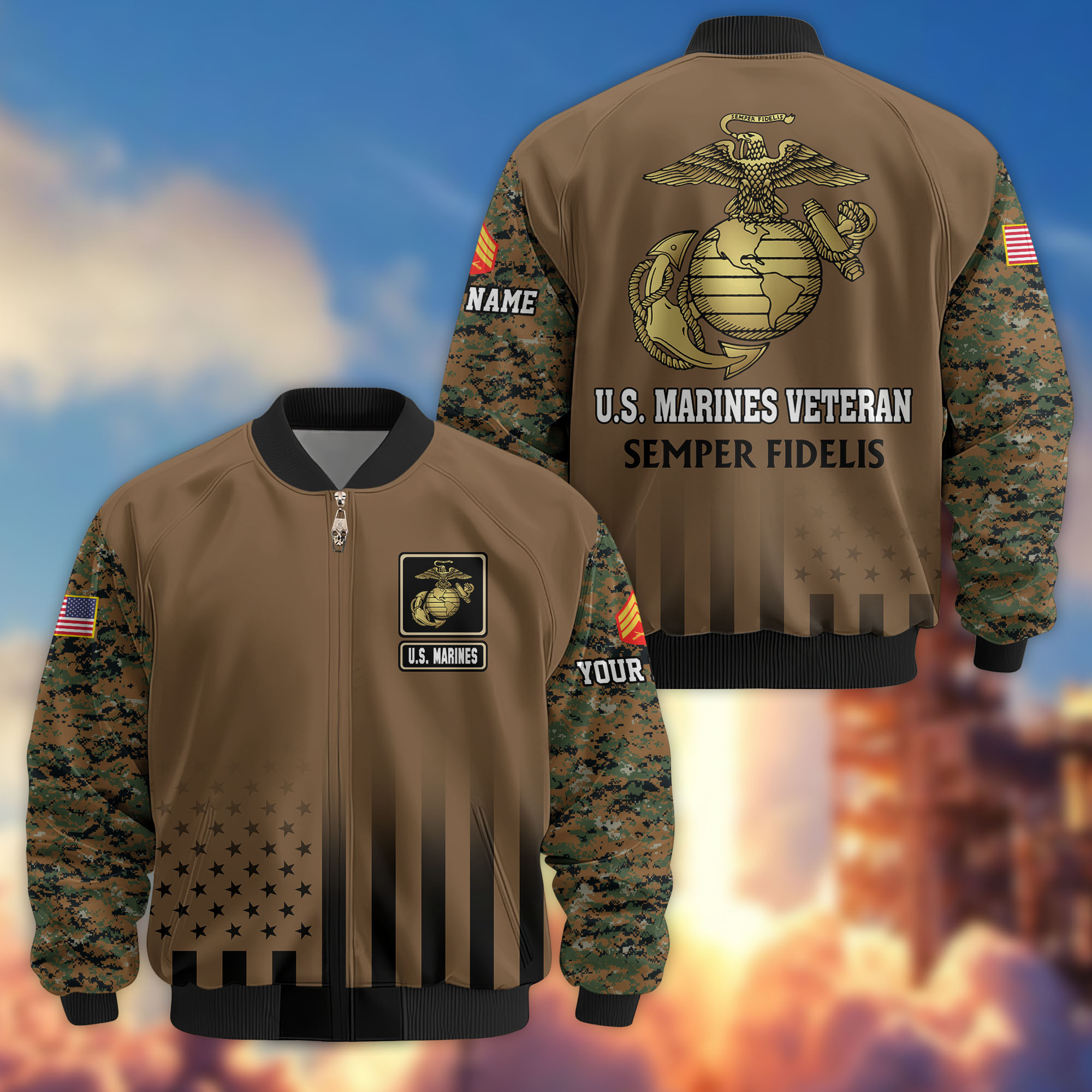 Premium Custom USMC Veteran Bomber Jacket VPVC806303, Gifts For US Marine Veteran, Gifts On Father’s Day, Veterans Day
