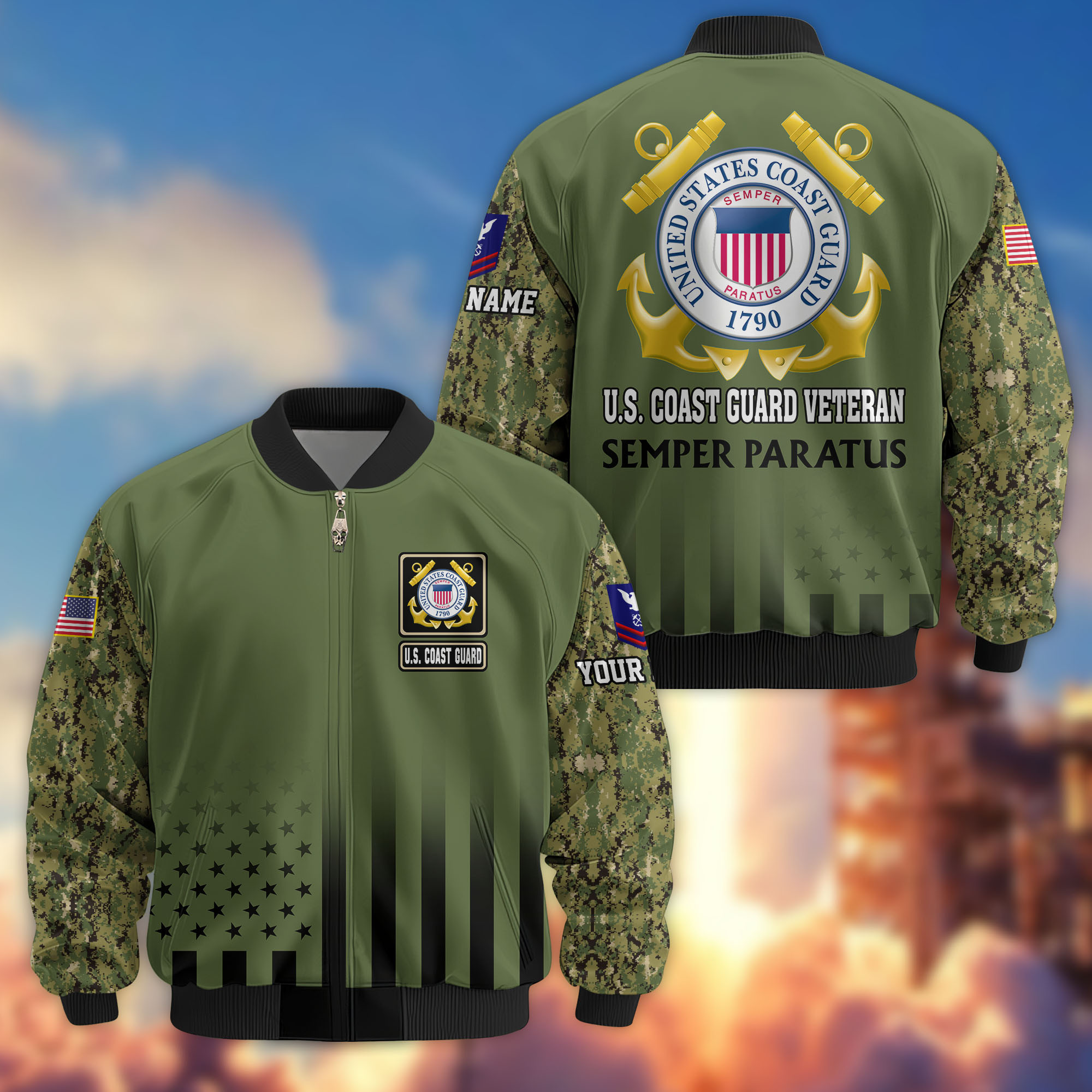 Premium Custom USCG Veteran Bomber Jacket VPVC806305, Gifts For Coast Guard Veteran, Gifts On Father’s Day, Veterans Day