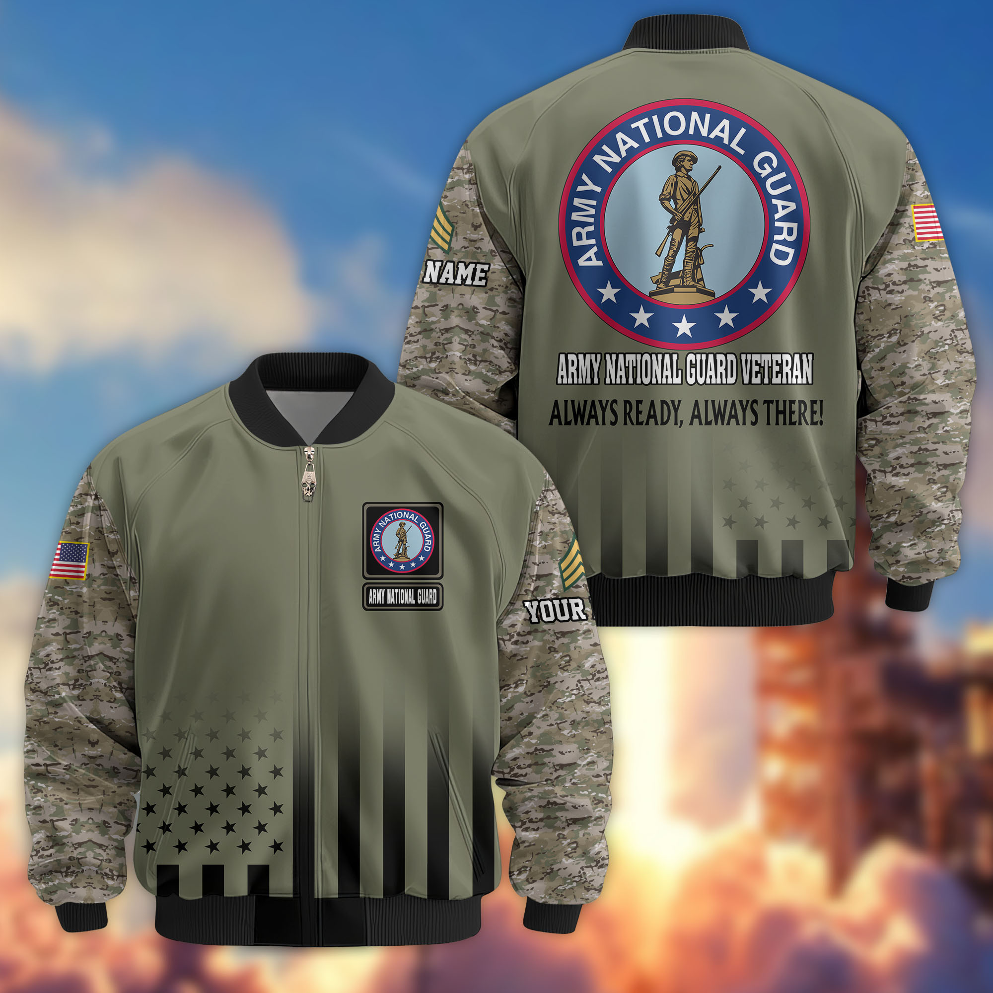 Premium Custom US Army National Guard Veteran Bomber Jacket VPVC806308, Gifts For Army National Guard Veteran, Gifts On Father’s Day, Veterans Day