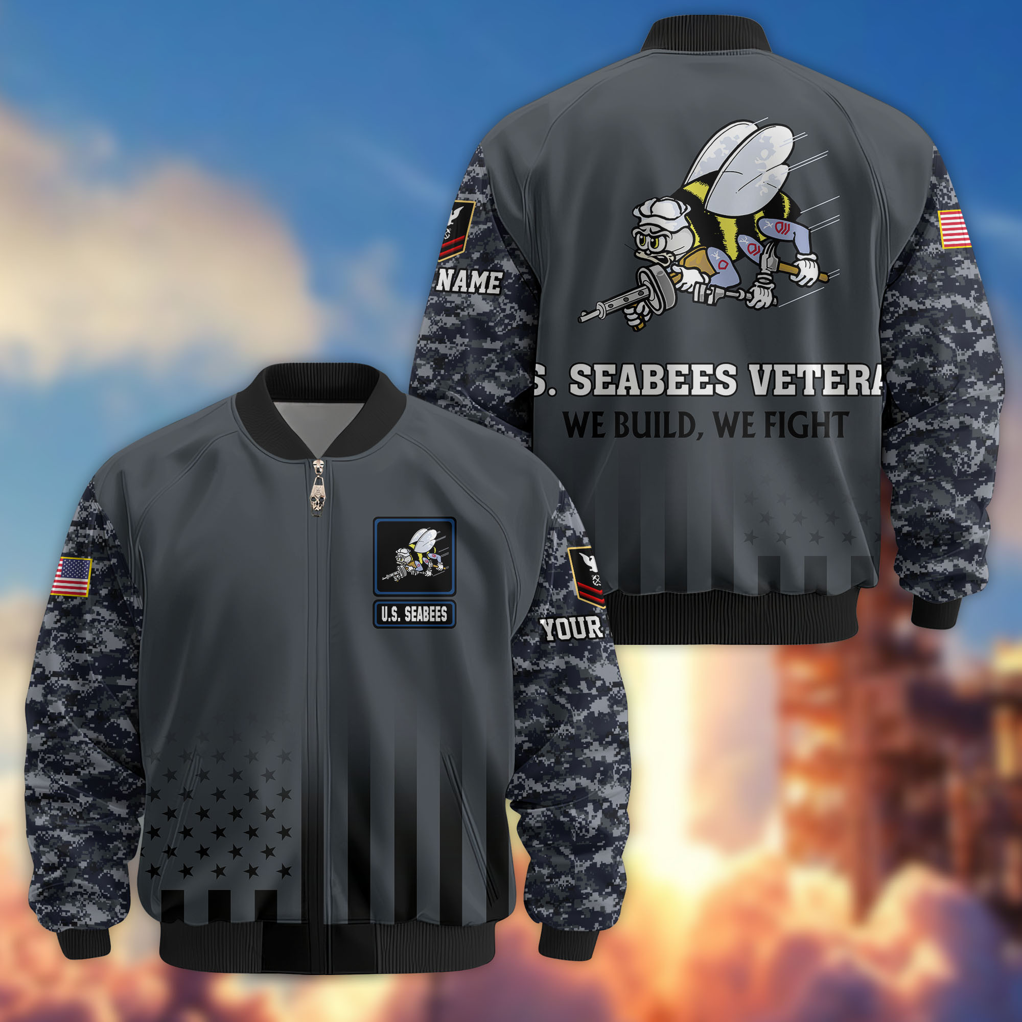Premium Custom US Seabees Bomber Jacket VPVC806309, Gifts For Seabees Veteran, Gifts On Father’s Day, Veterans Day