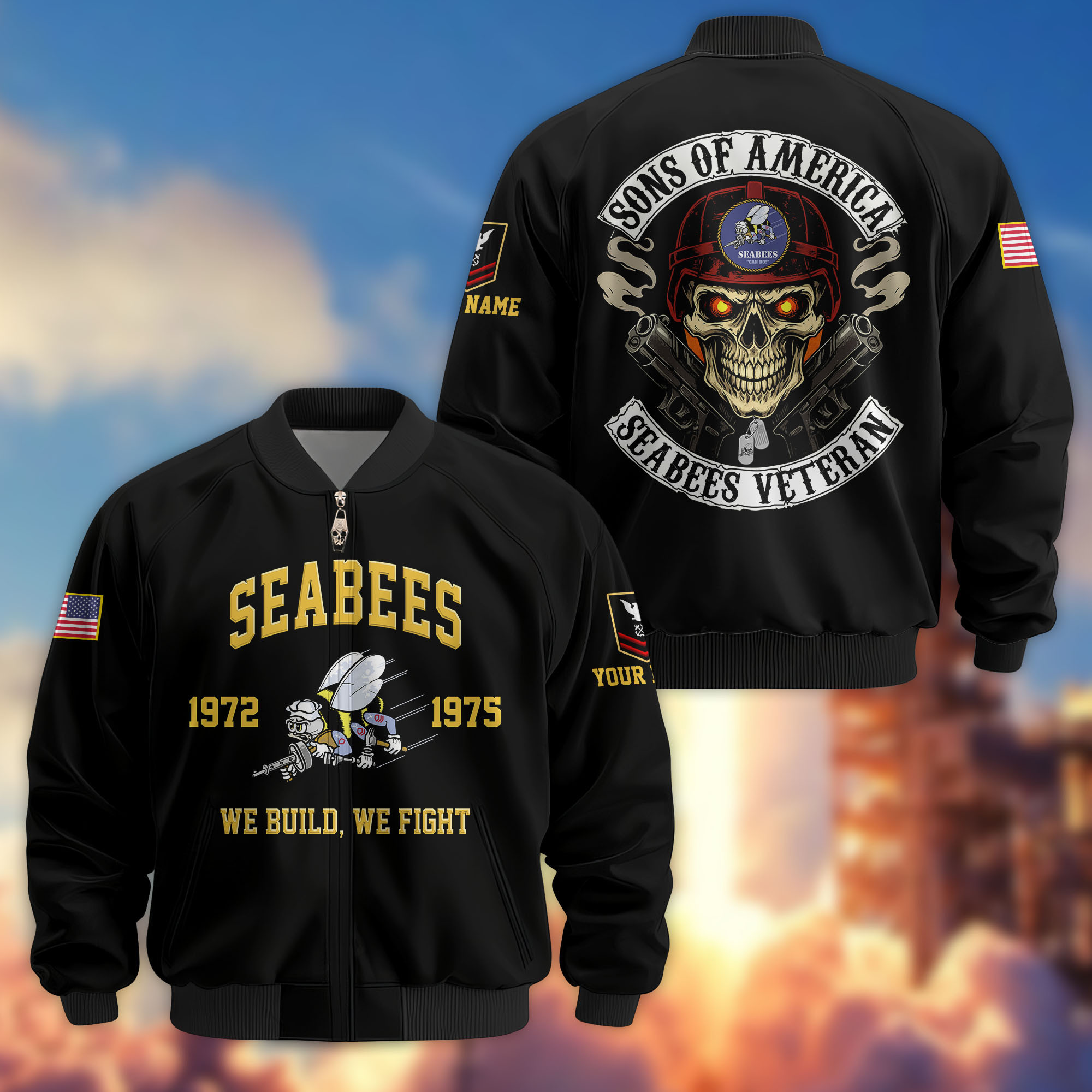 Premium Custom US Seabees Bomber Jacket VPVC806409, Gifts For Seabees Veteran, Gifts On Father’s Day, Veterans Day