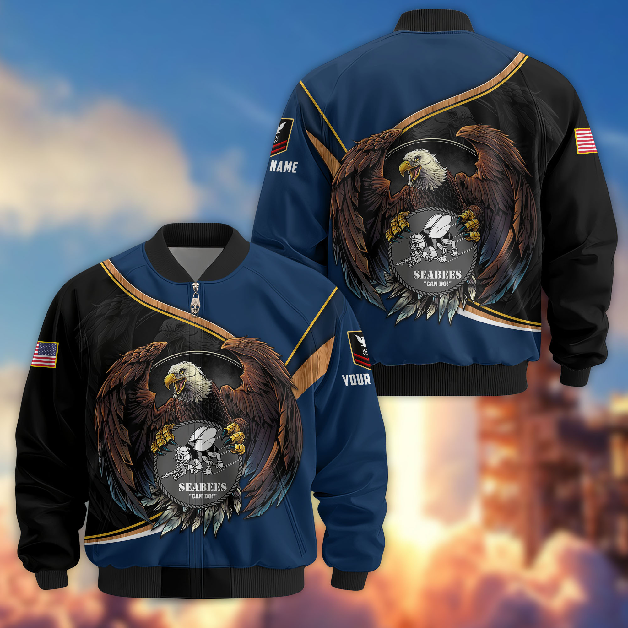 Premium Custom US Seabees Bomber Jacket VPVC806509, Gifts For Seabees Veteran, Gifts On Father’s Day, Veterans Day