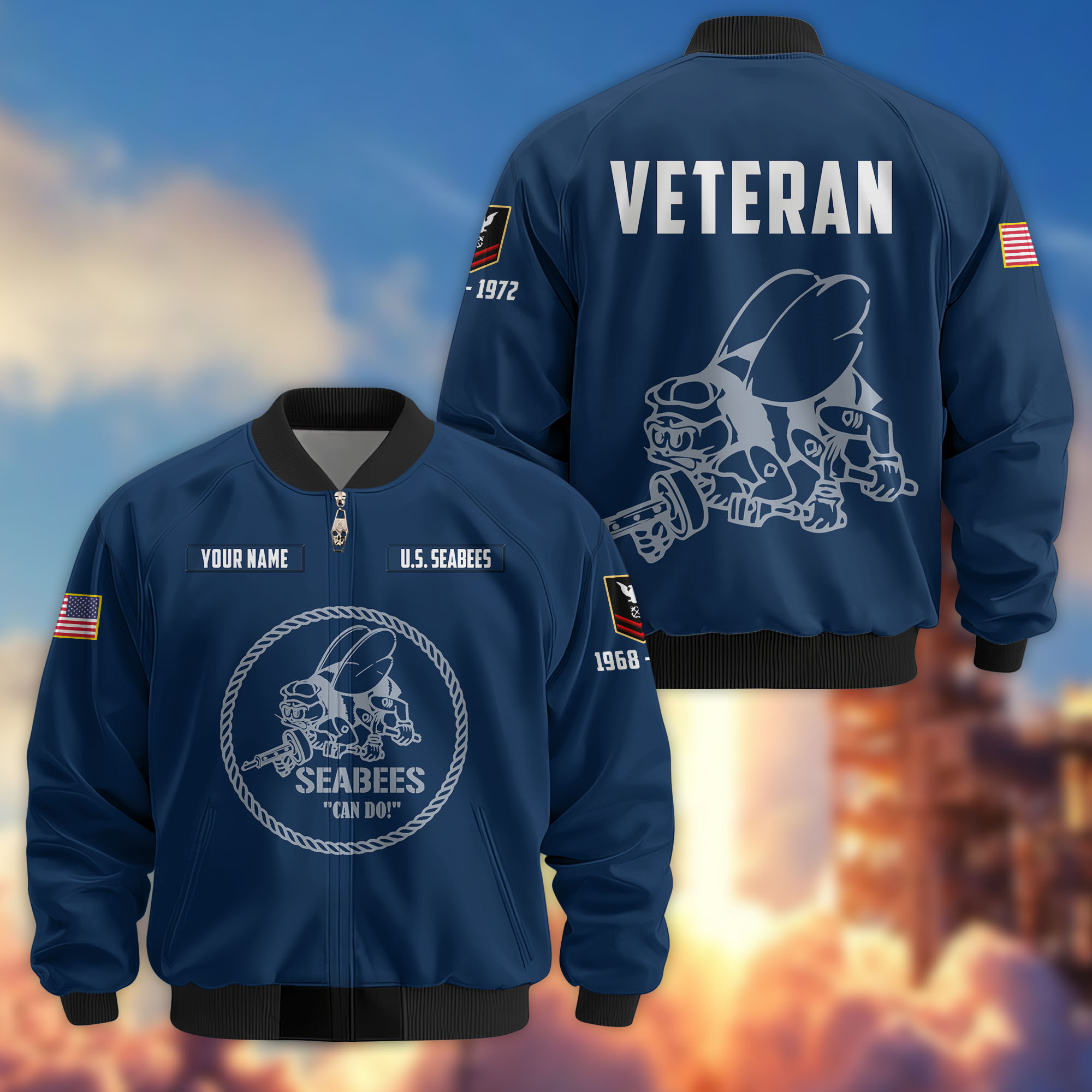 Premium Custom US Seabees Bomber Jacket VPVC806209, Gifts For Seabees Veteran, Gifts On Father’s Day, Veterans Day