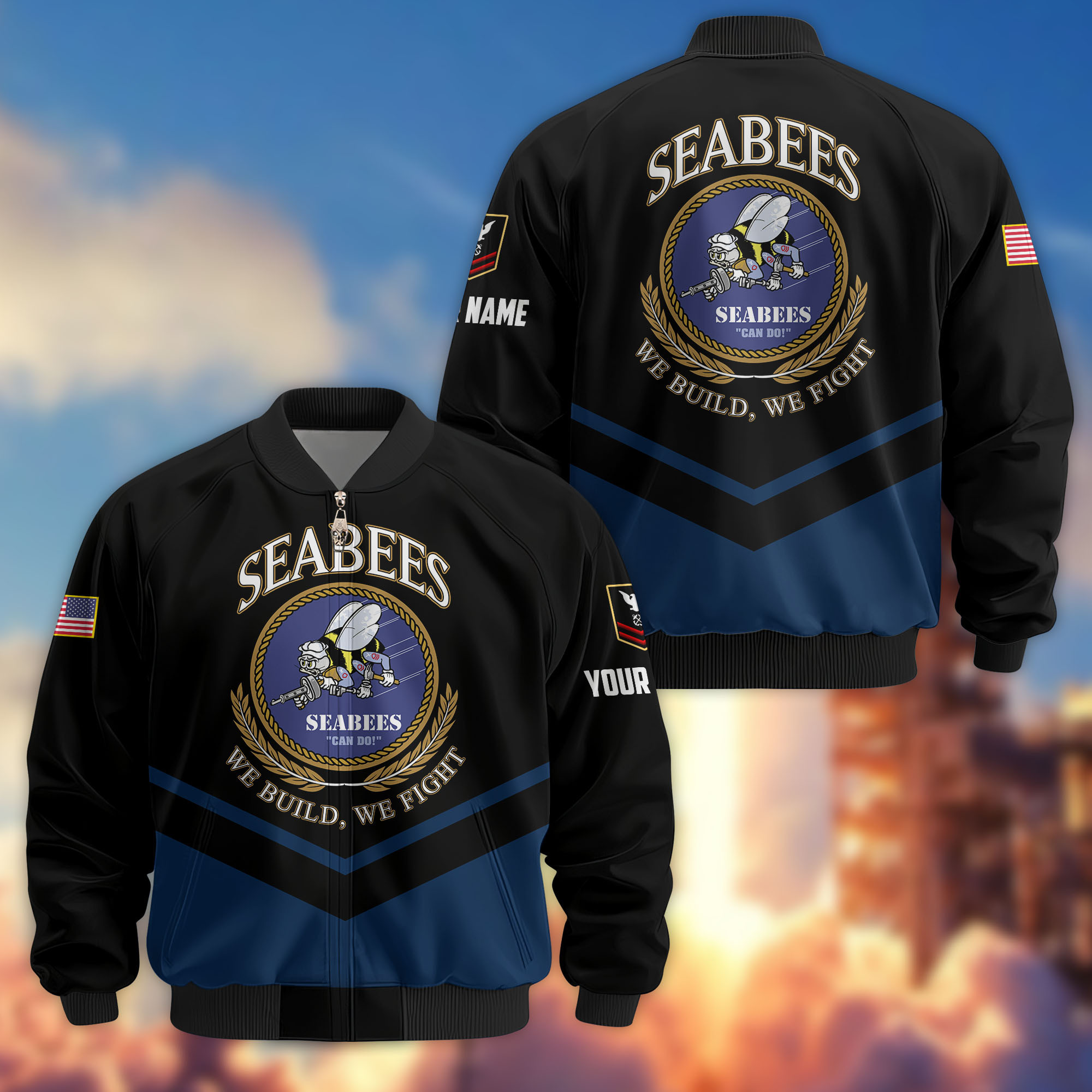 Premium Custom US Seabees Bomber Jacket VPVC806709, Gifts For Seabees Veteran, Gifts On Father’s Day, Veterans Day